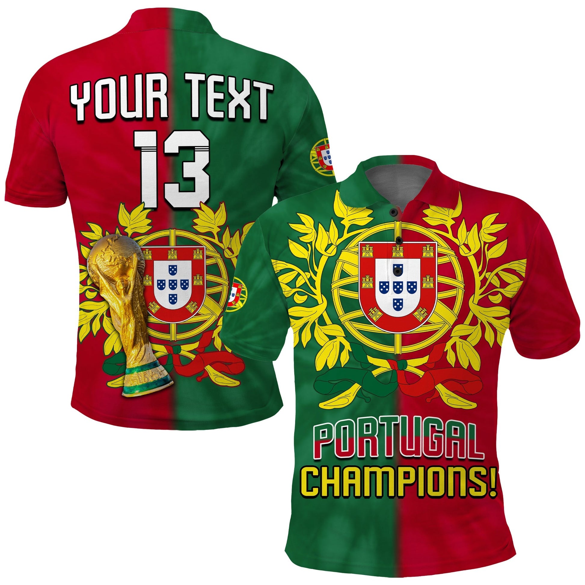 (Custom Text and Number) Portugal Football Polo Shirt Campeao Football 2022 Tie Dye Special