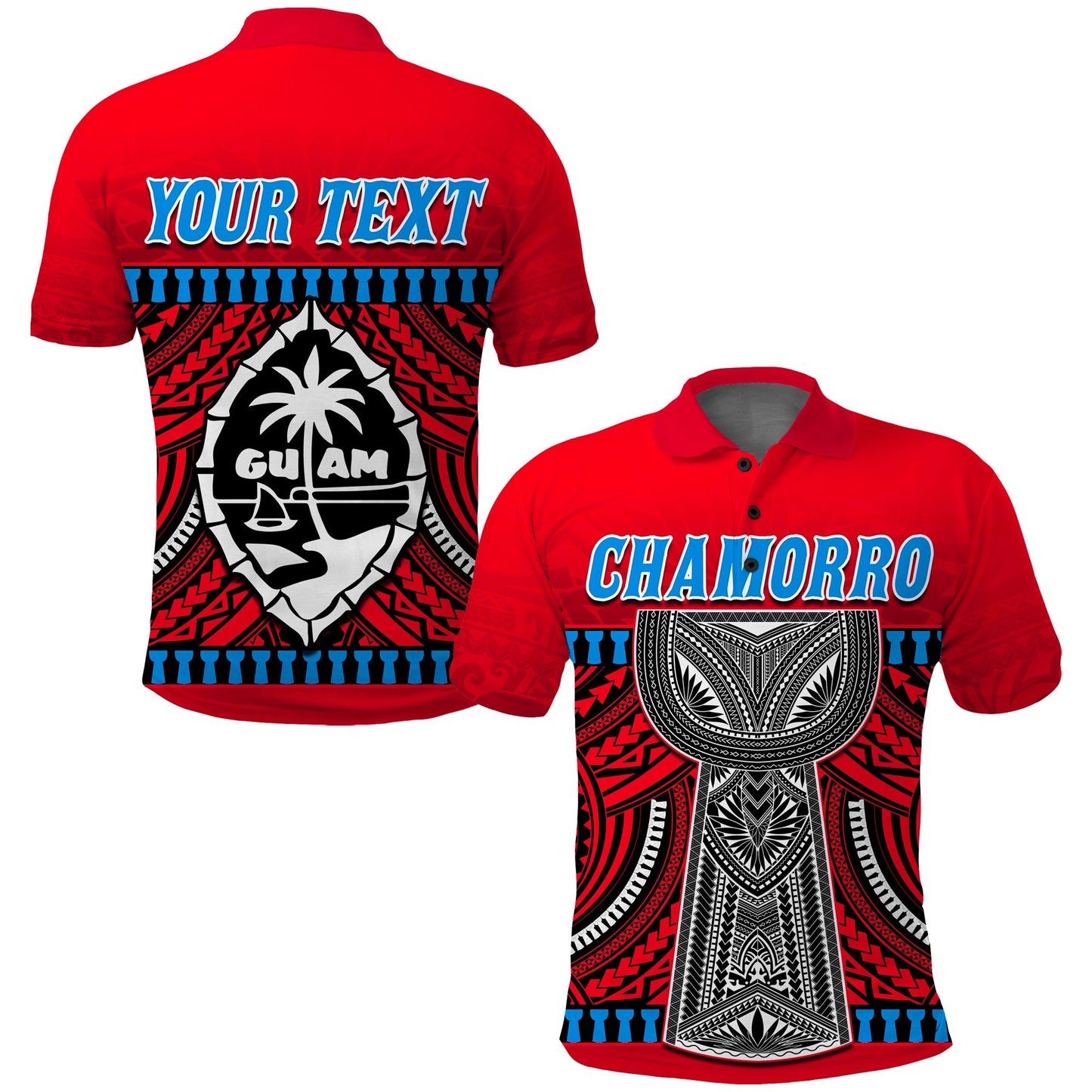 Custom Personalised Guam Chamorro Polo Shirt Latte Stone Red Polynesian Haligi