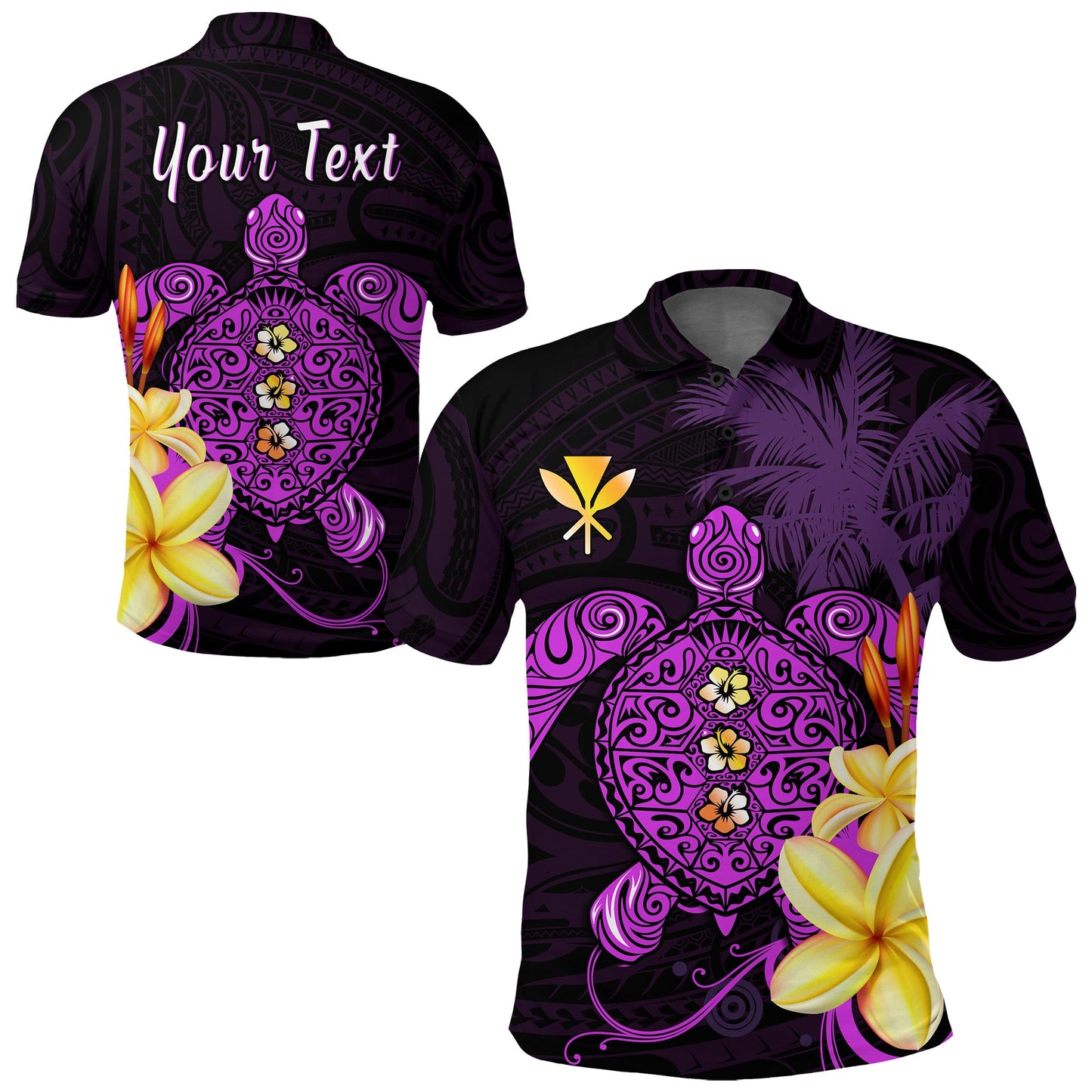 Custom Personalised Hawaii Turtle Polo Shirt Hawaiian Flowers Version Purple Elegant