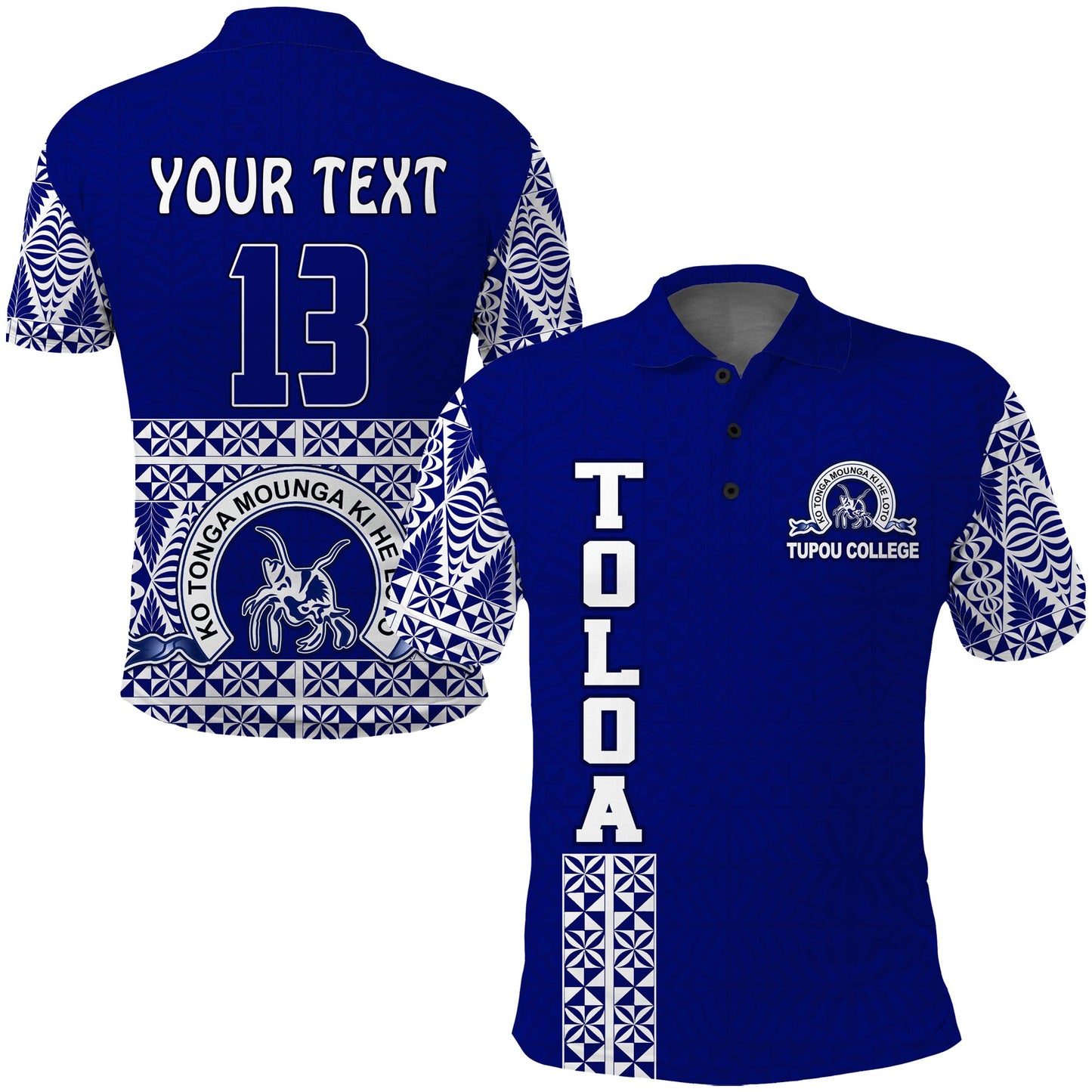 Custom Personalised TOLOA Polo Shirt Tupou College Tonga Pattern