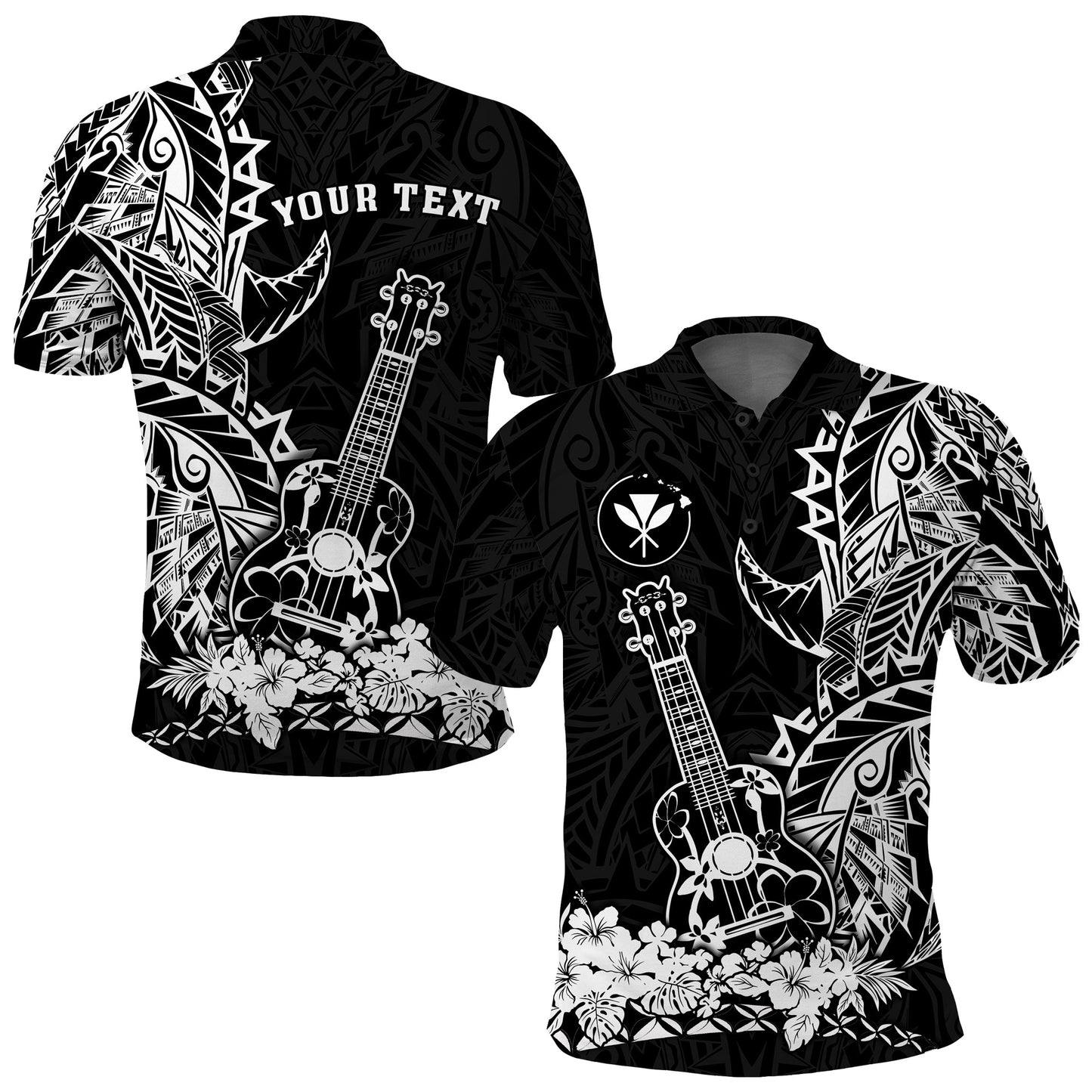 Custom Personalised Hawaii Polynesian Polo Shirt White Ukulele