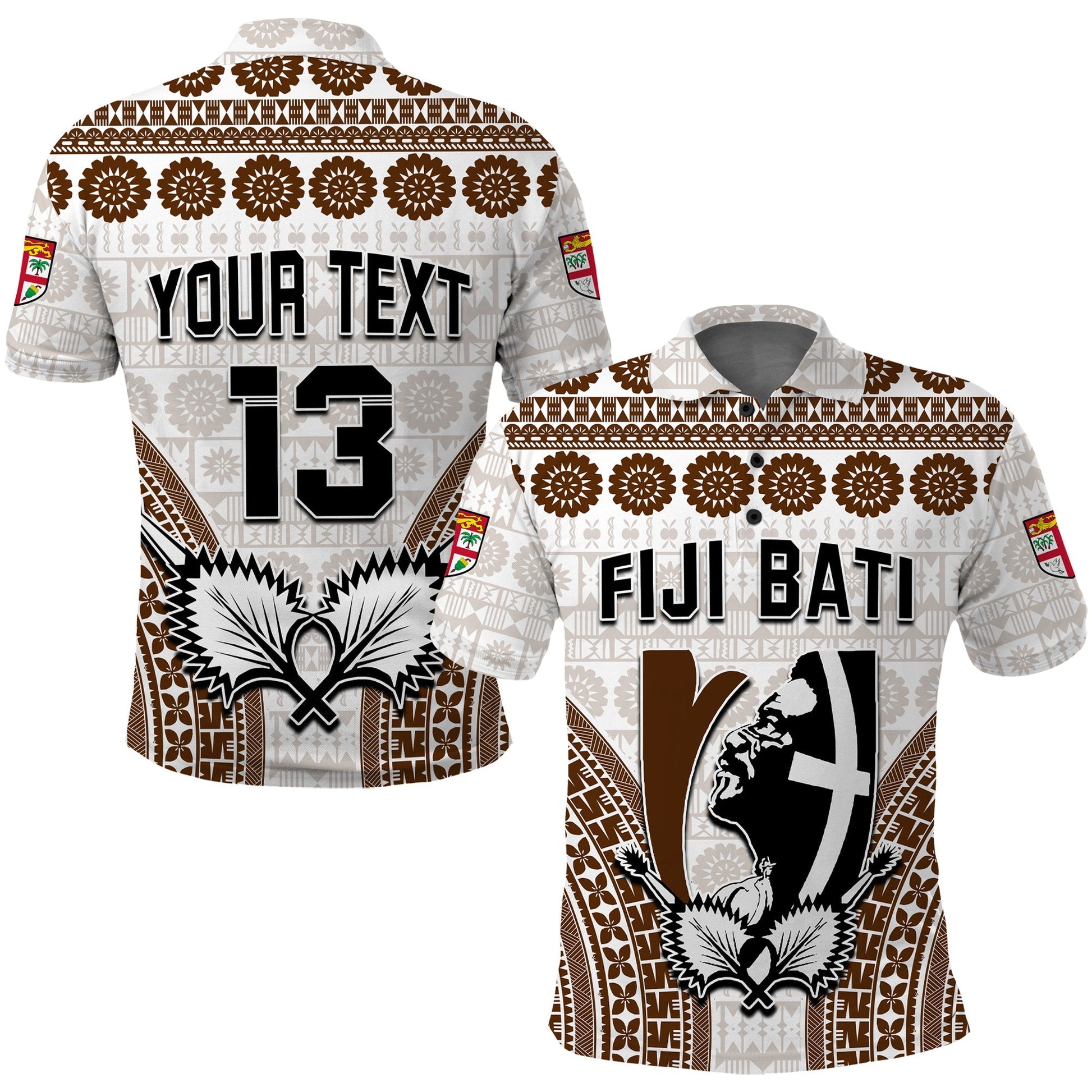 Custom Text and Number Fiji Rugby Bati Polo Shirt Proud Tapa Pattern
