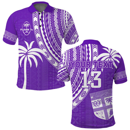Custom Text and Number Fiji Rugby Sevens Polo Shirt Fijian 7s Tapa Polynesian Purple