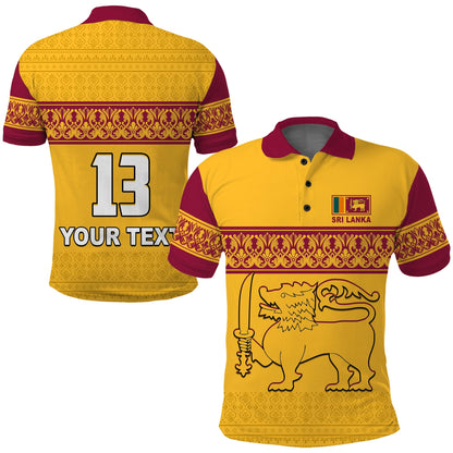 (Custom Text and Number) Sri Lanka Polo Shirt Traditional Pattern and Lion Flag