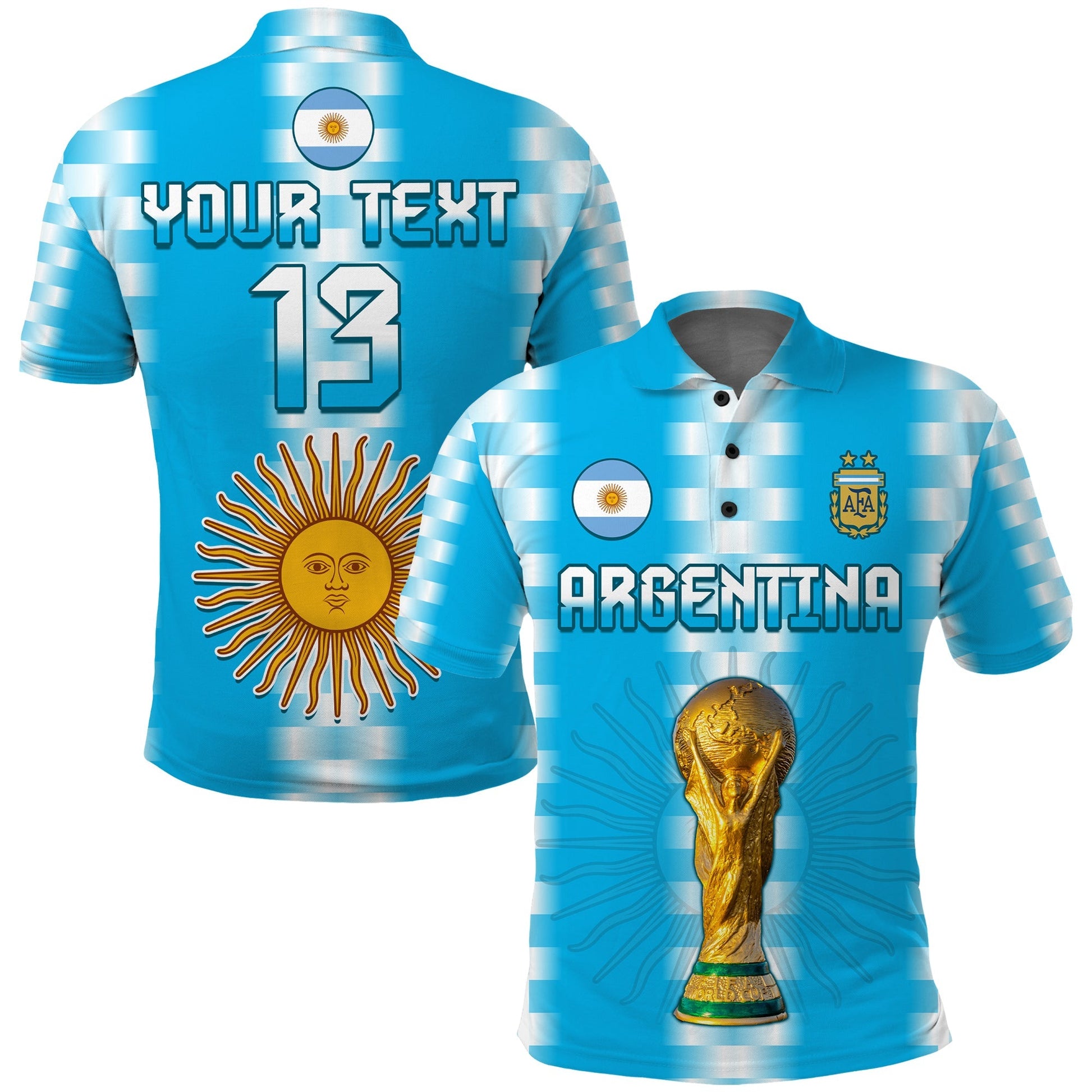 (Custom Text and Number) Argentina Football Champions Polo Shirt La Albiceleste GOAT