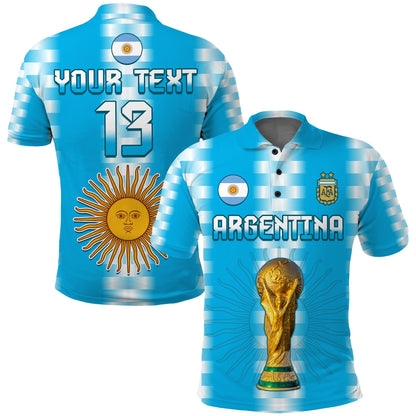 (Custom Text and Number) Argentina Football Champions Polo Shirt La Albiceleste GOAT