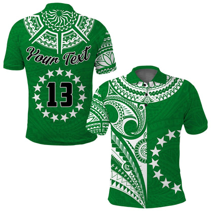 Custom Text and Number Cook Islands Tatau Polo Shirt Symbolize Passion Stars Version Green