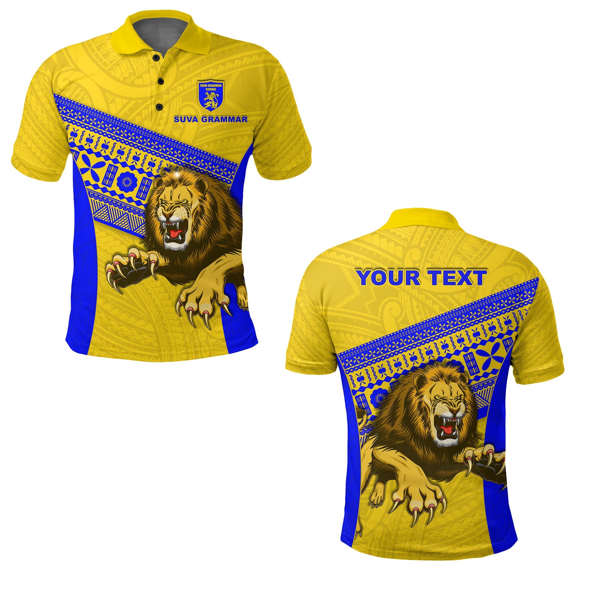 Custom Personalised Suva Grammar Fashion Polo Shirt Fiji School Version Lion Gold