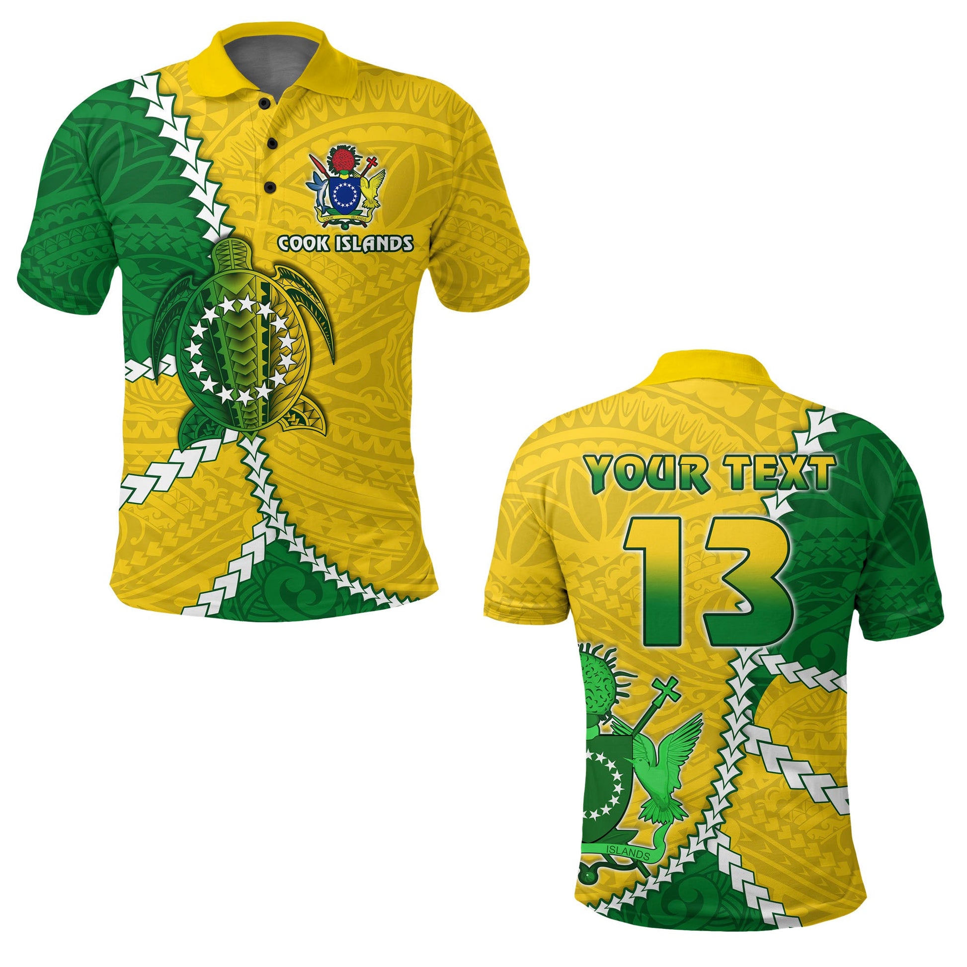 Custom Personalised Cook Islands Rugby Polo Shirt Polynesian Turtle - Custom Text and Number
