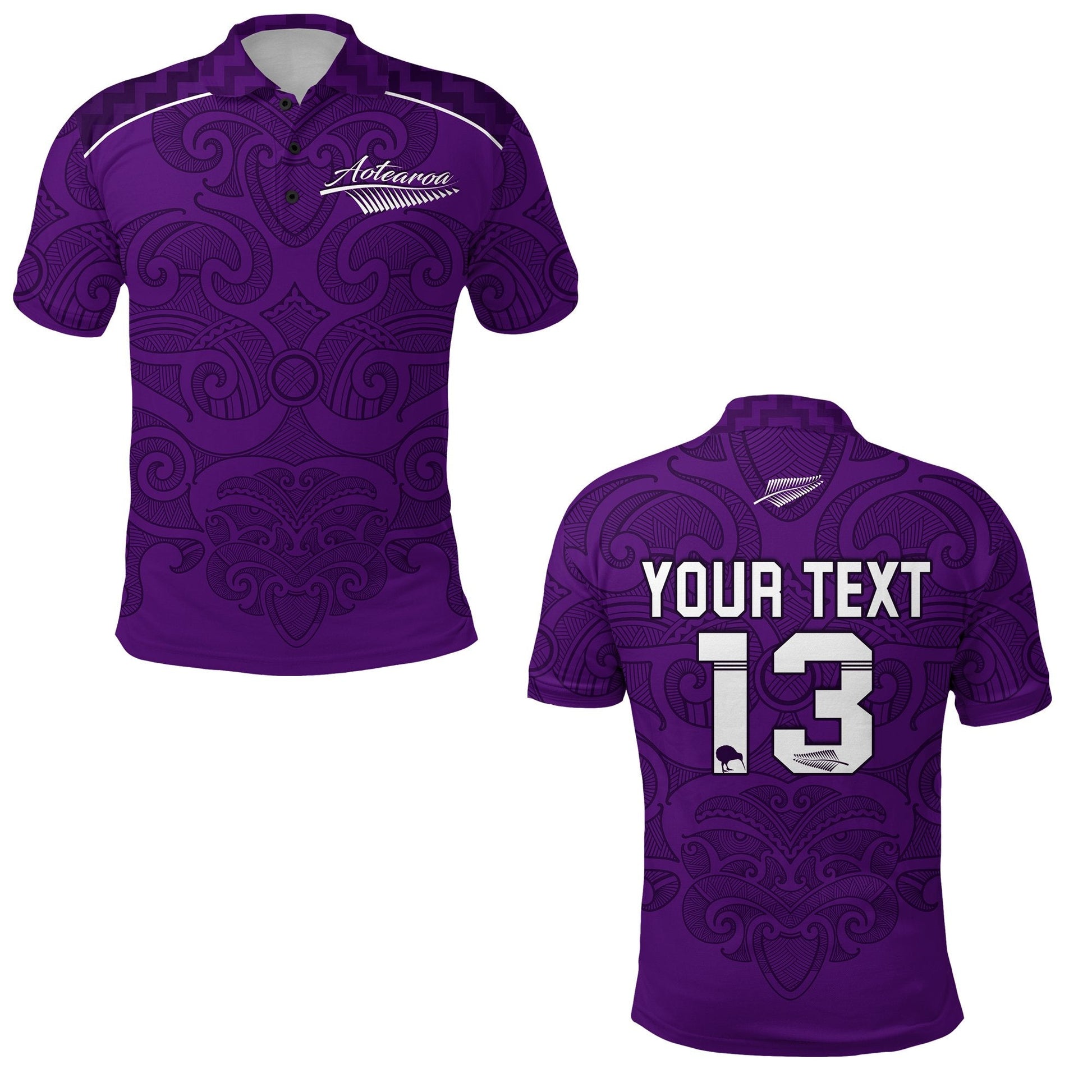 Custom Personalised Maori 2021 Polo Shirt - Purple Aotearoa Tattoo - Custom Text and Number