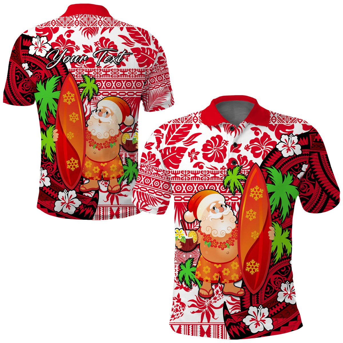 Custom Personalised Mele Kalikimaka Polo Shirt Christmas Hawaii with Santa Claus
