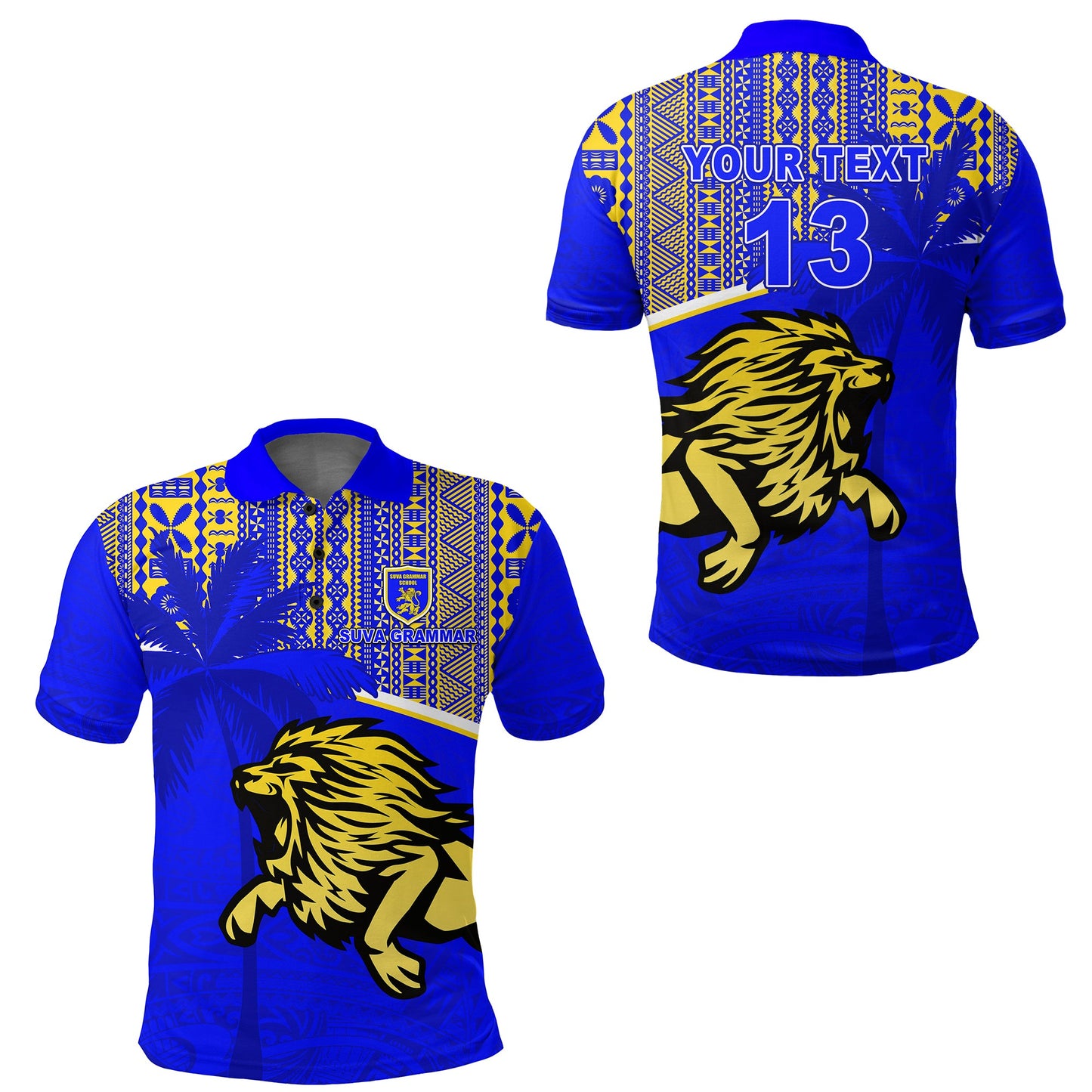 Custom Personalised Suva Grammar School Polo Shirt Spirit Lion - Custom Text and Number