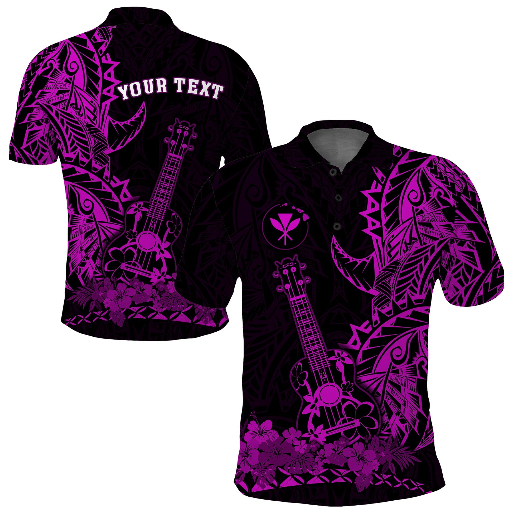 Custom Personalised Hawaii Polynesian Polo Shirt Ukulele Purple