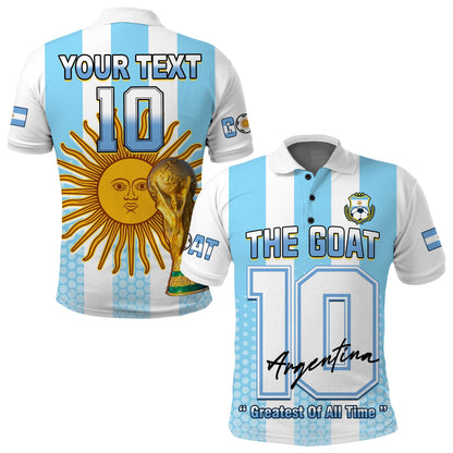 (Custom Text and Number) Argentina Football Polo Shirt Vamos La Albiceleste Soccer World Cup GOAT 2022