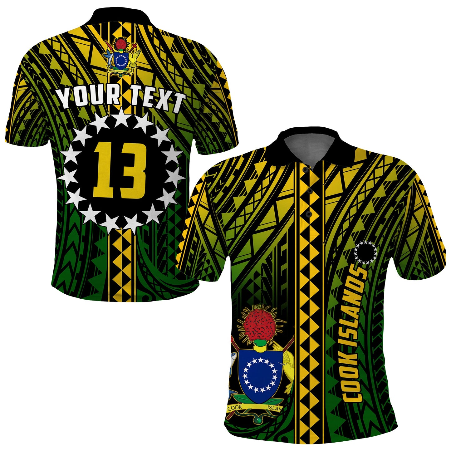 Custom Text and Number Cook Islands Polo Shirt Polynesian Pattern Stars