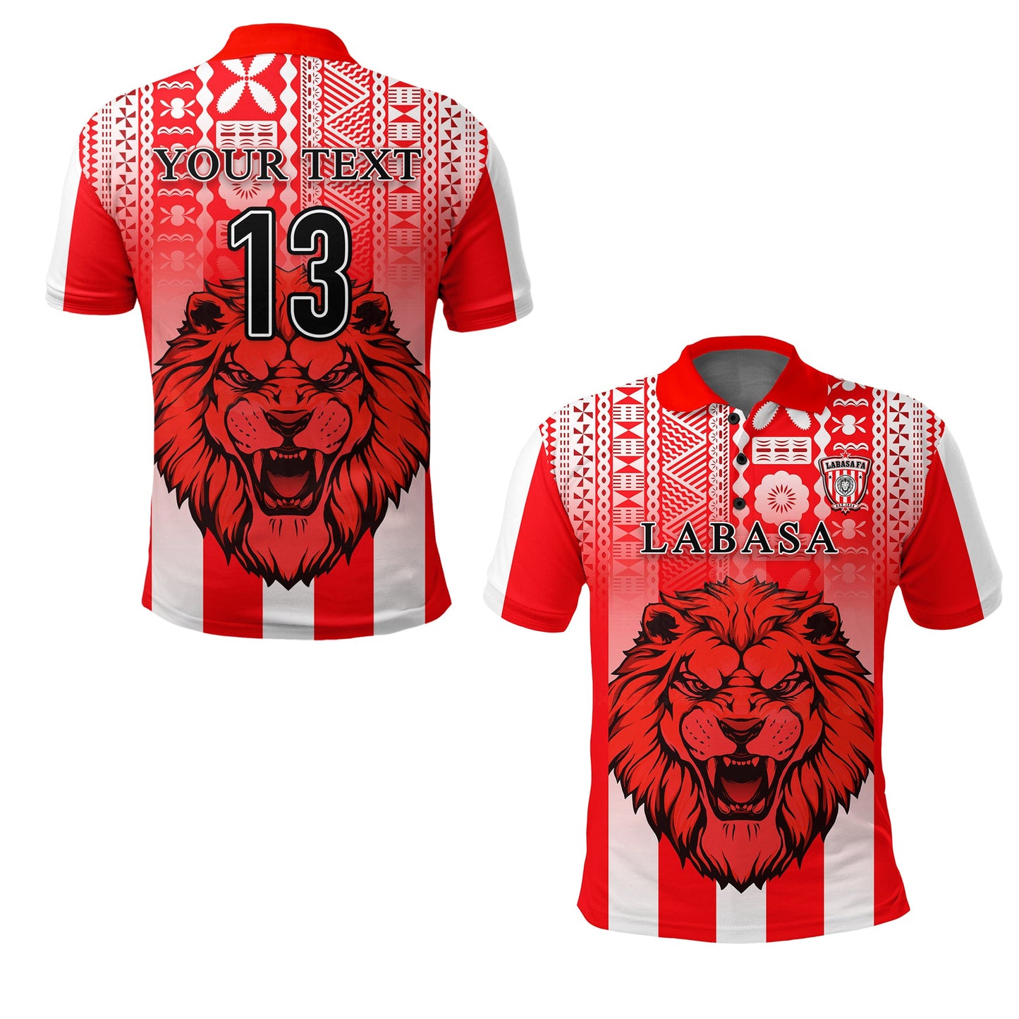 Custom Personalised Football LABASA FA Polo Shirt Red Lion Fiji - Custom Text and Number