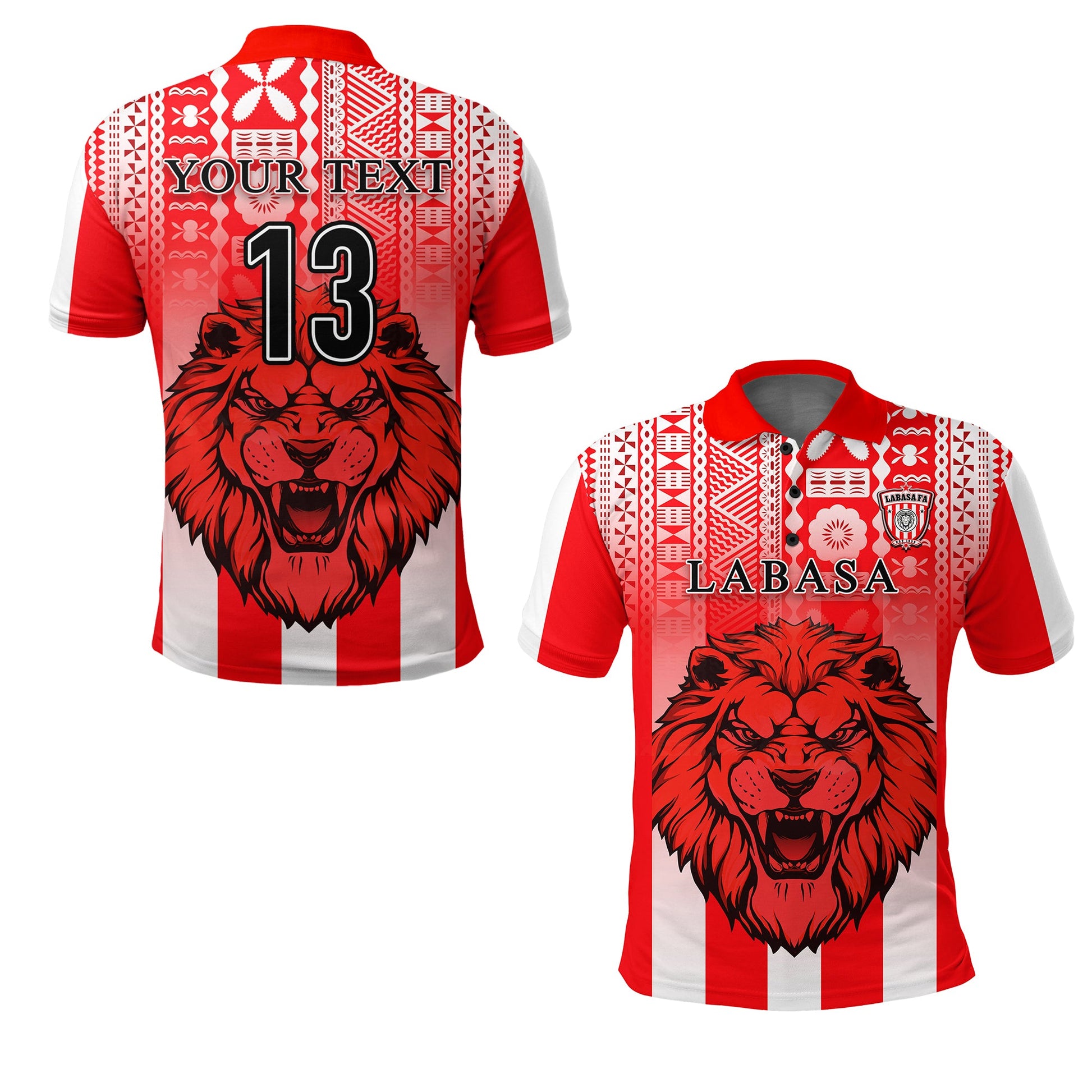 Custom Personalised Football LABASA FA Polo Shirt Red Lion Fiji - Custom Text and Number