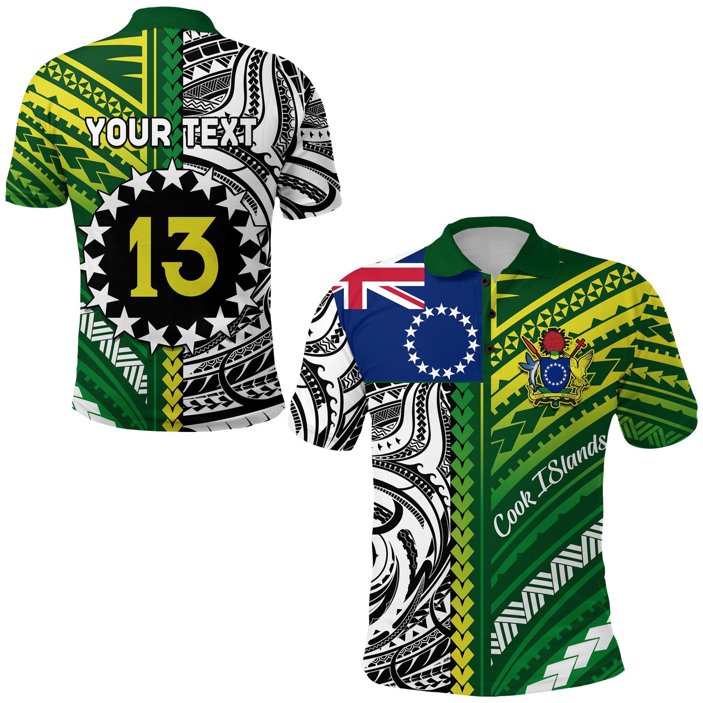 Custom Personalised Cook Islands Unique Polo Shirt Polynesia Pattern - Custom Text and Number