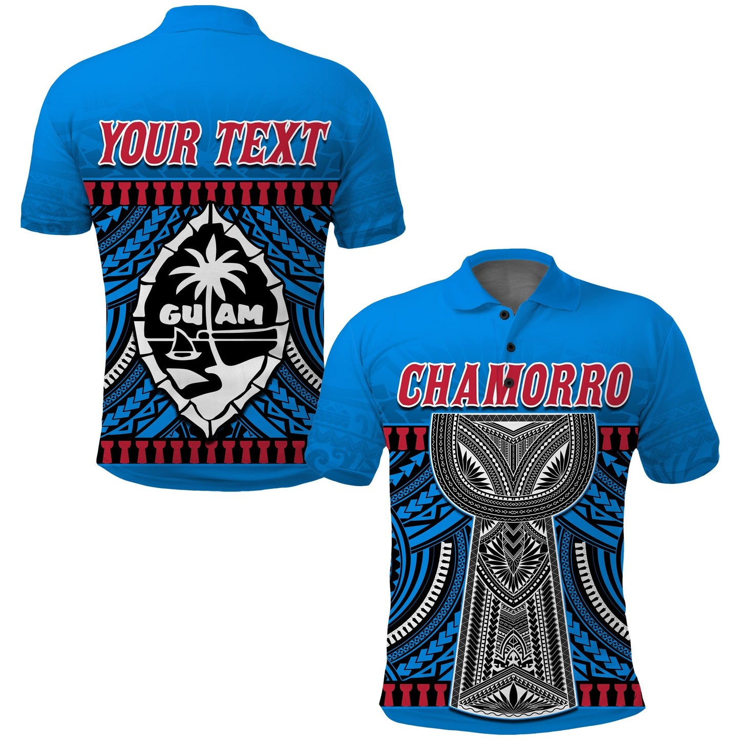 Custom Personalised Guam Chamorro Polo Shirt Latte Stone Blue Polynesian Haligi