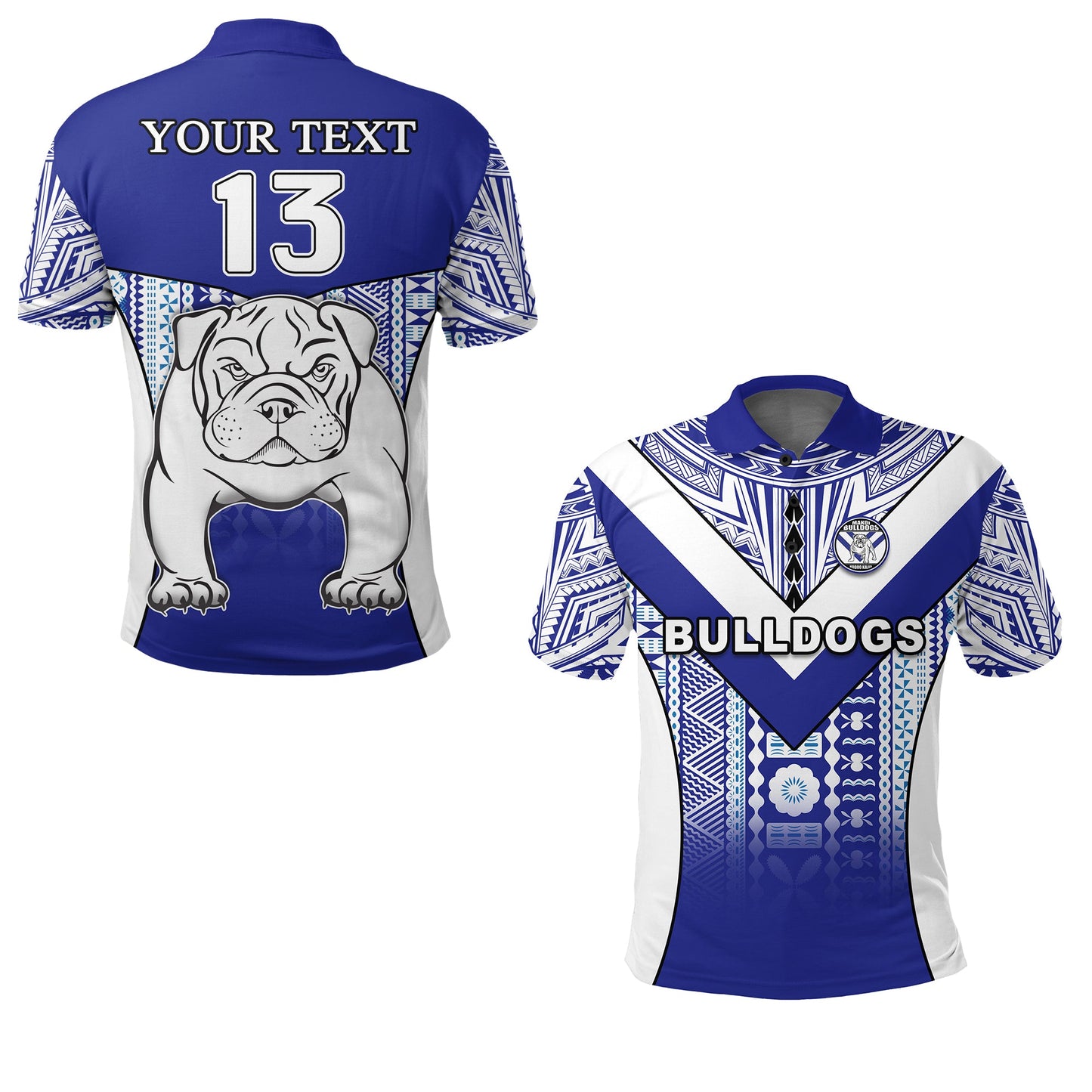 Custom Personalised Makoi Bulldogs Polo Shirt Mix Tapa Fijian - Custom Text and Number
