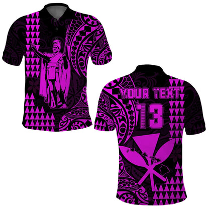 Custom Text and Number Hawaii Day Kakau Polo Shirt Proud To Be Hawaiian Purple King Kamehameha and Kanaka Maoli