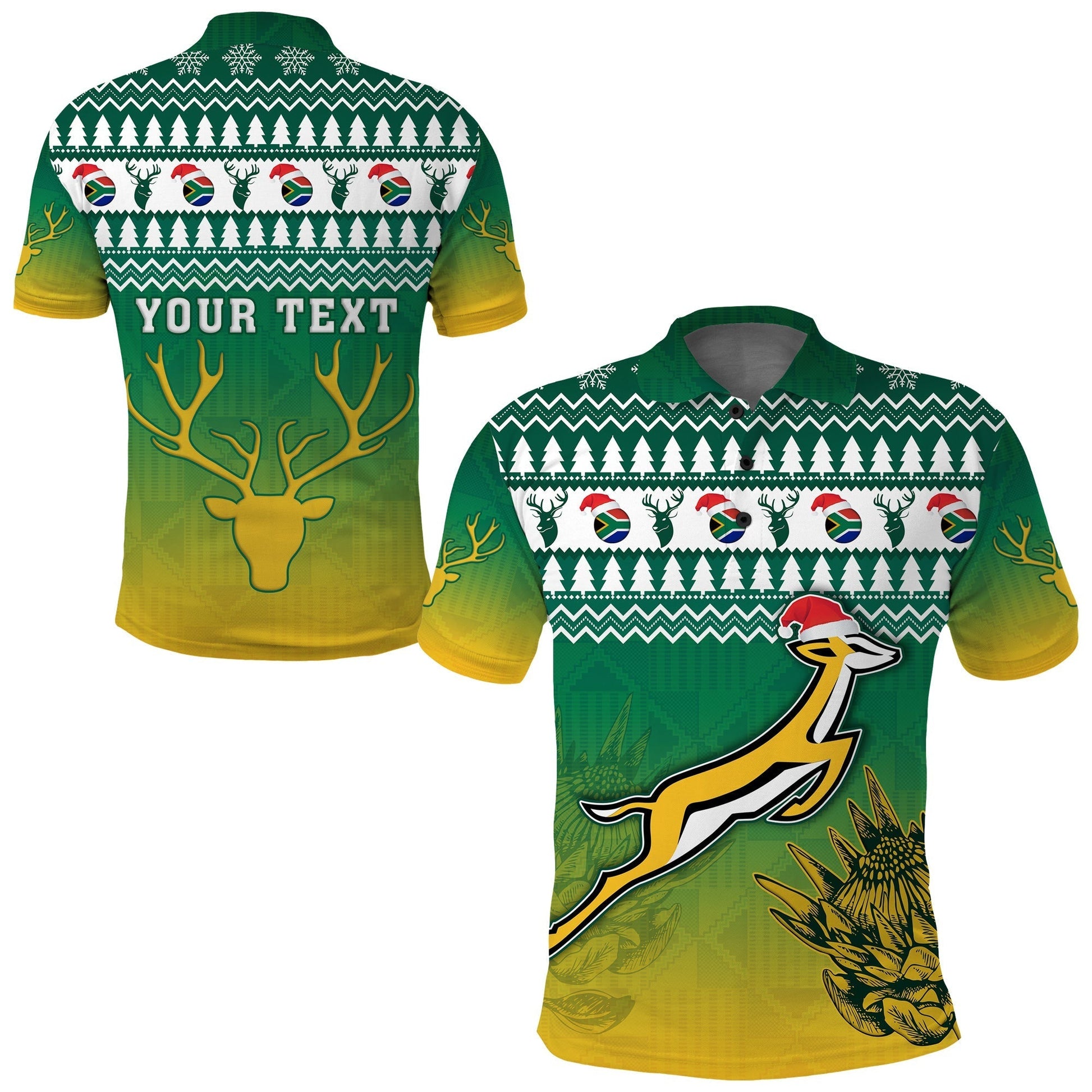Custom South Africa Rugby Polo Shirt Christmas Proud Springboks