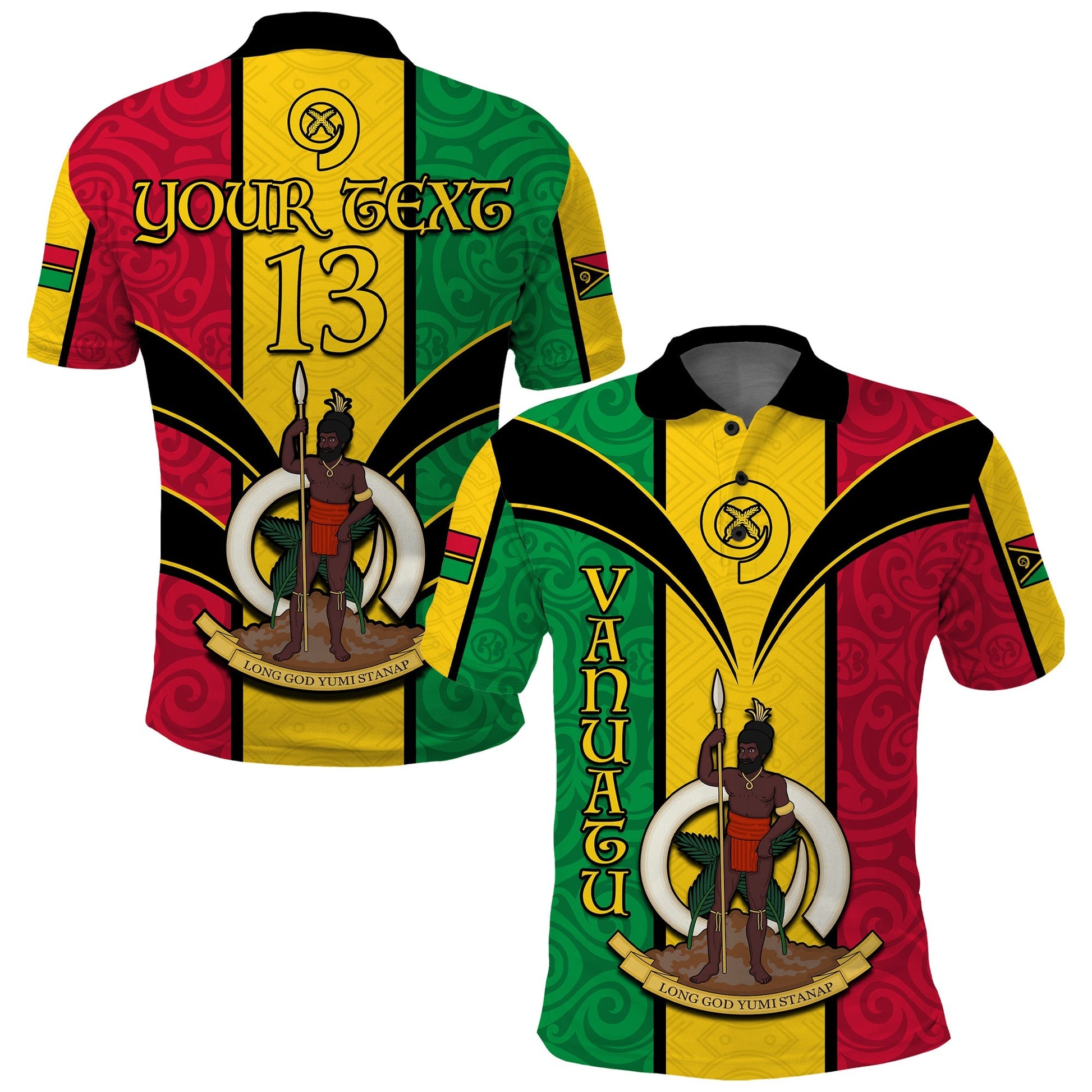 Custom Text and Number Vanuatu Polo Shirt Pig Tusk Polynesian