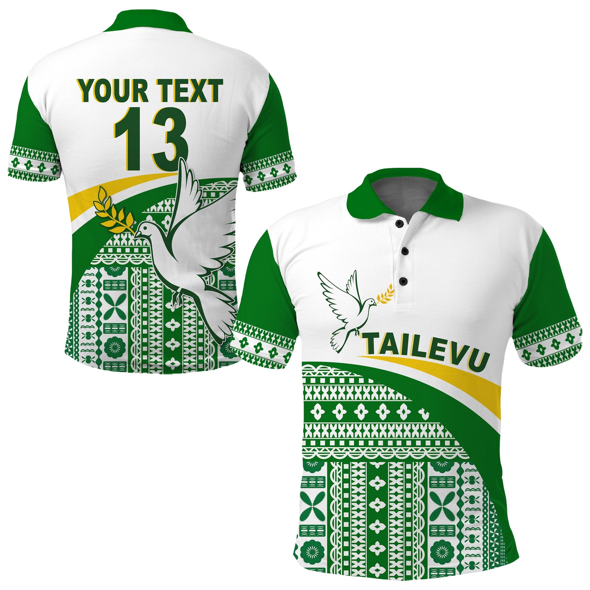 Custom Text and Number Tailevu Rugby Polo Shirt Fiji Rugby Tapa Pattern White