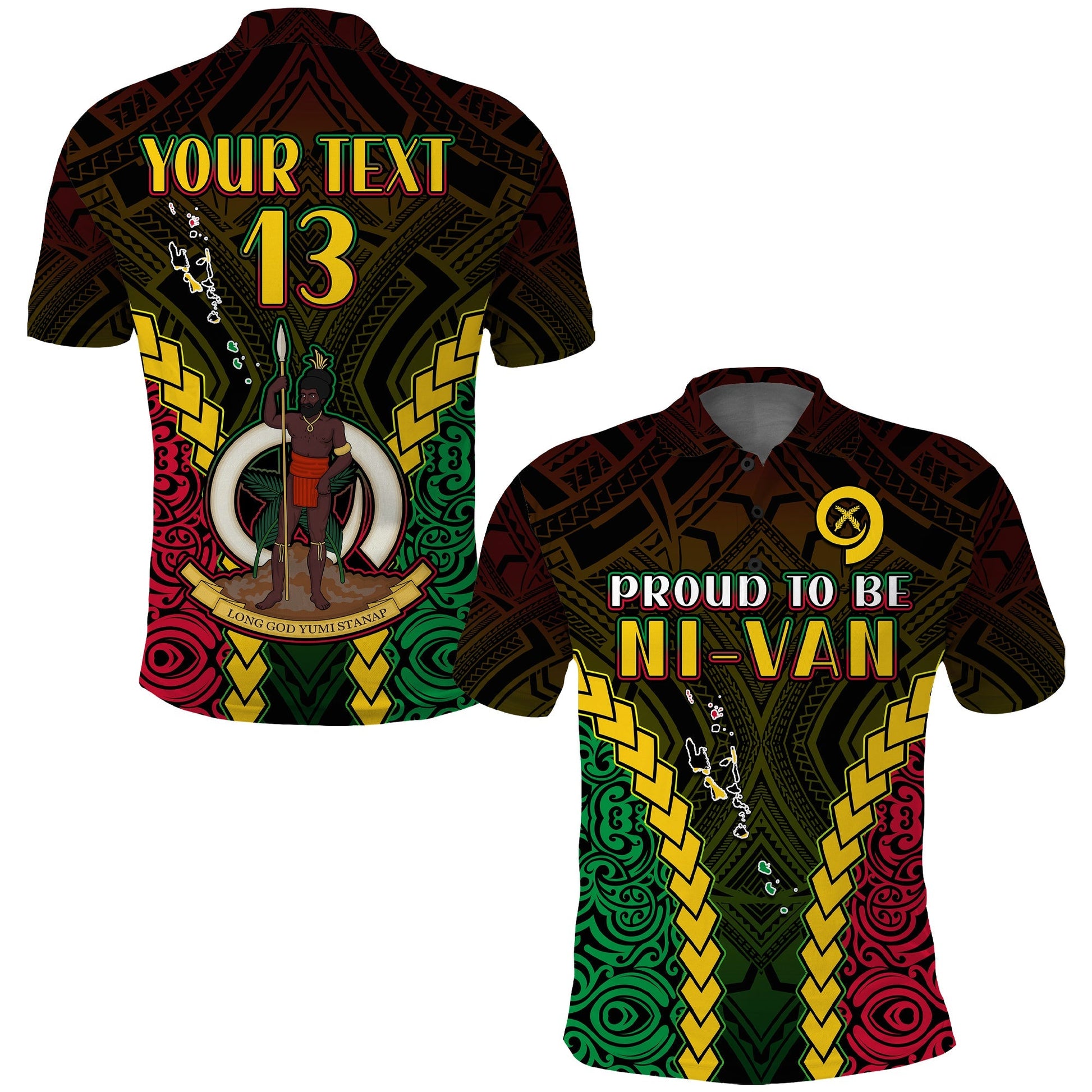 Custom Text and Number Vanuatu Indigenous Polo Shirt Proud To Be Ni - Vanuatu Polynesian Pattern