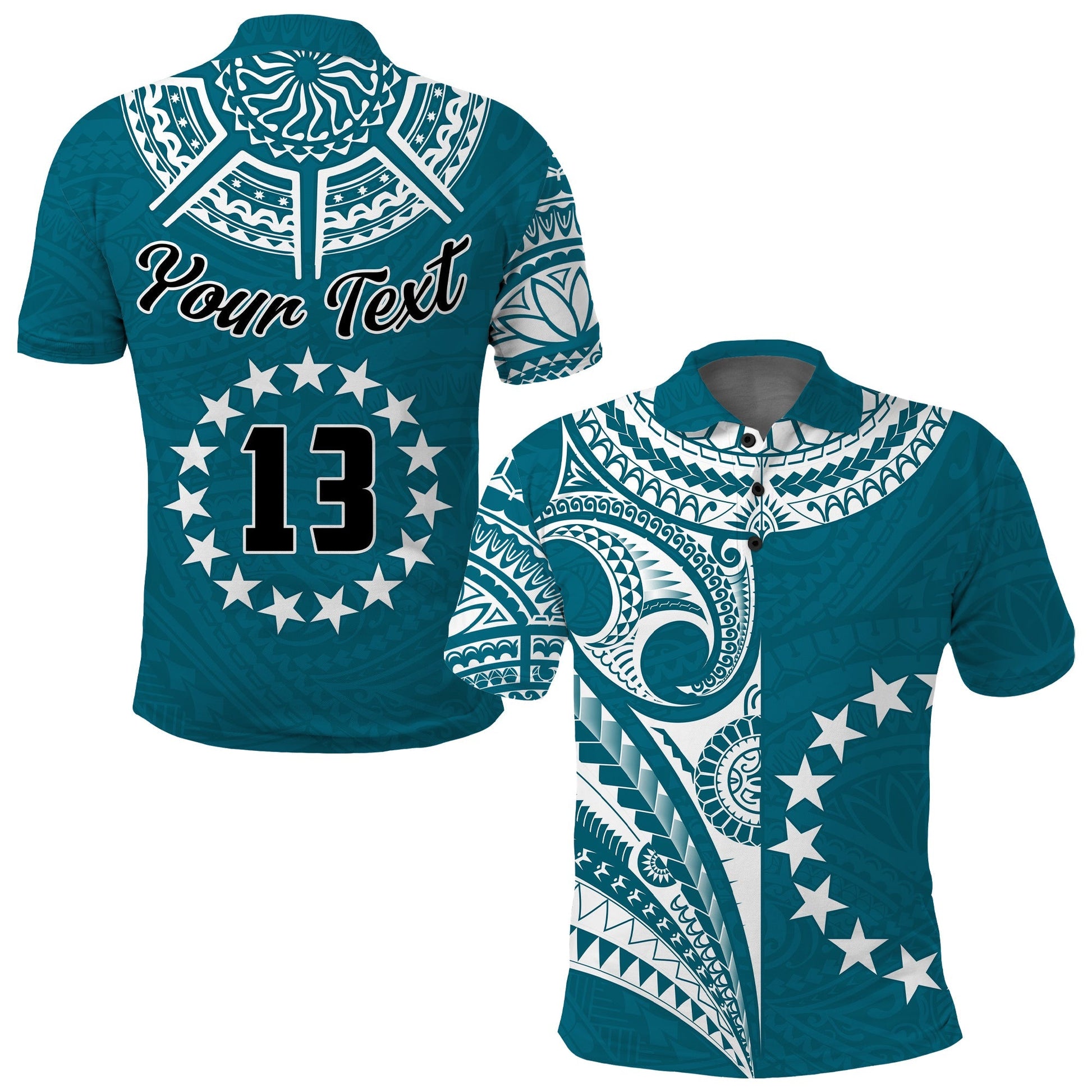 Custom Text and Number Cook Islands Tatau Polo Shirt Symbolize Passion Stars Version Blue