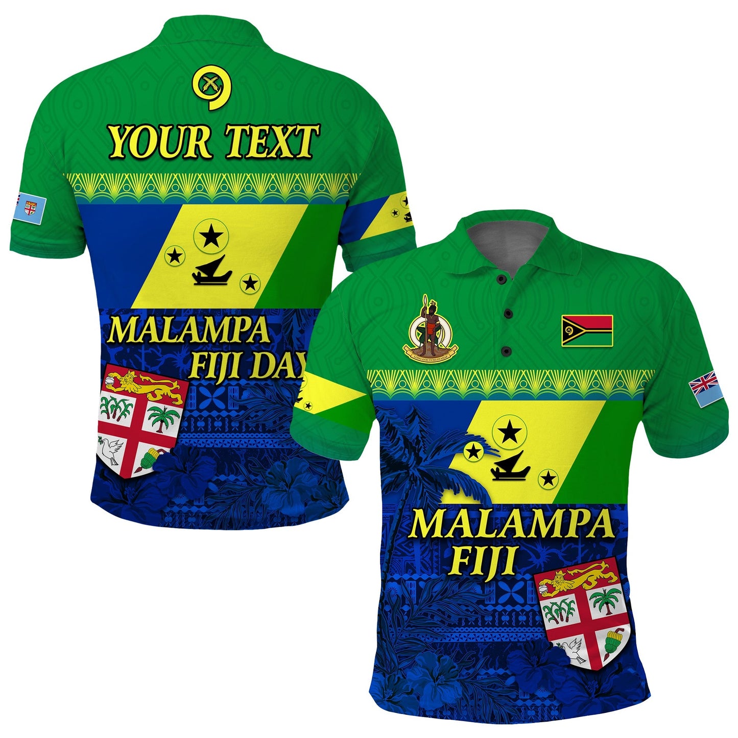 Custom Personalised Malampa Fiji Day Polo Shirt Vanuatu Polynesia mix Flowers