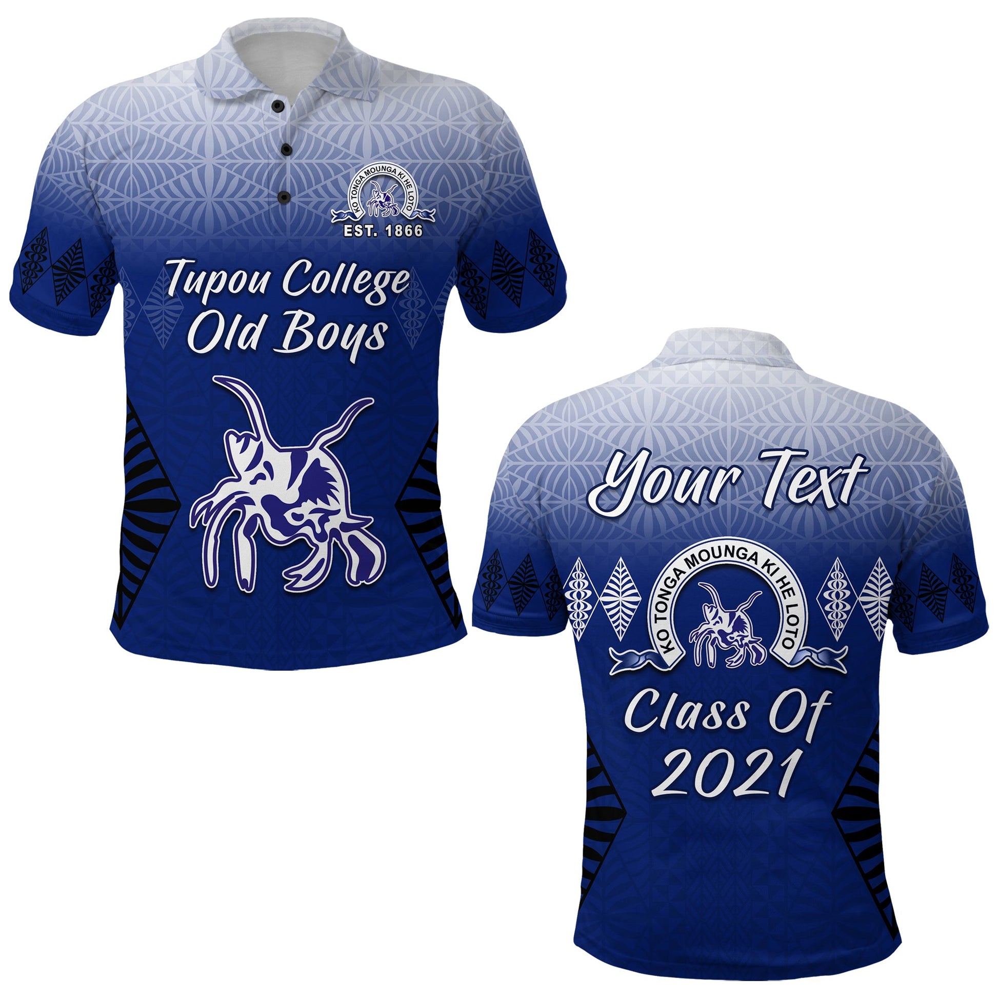 Custom Personalised Tupou College Polo Shirt Old Boys Tongan Tapa - Class Year and Your Text
