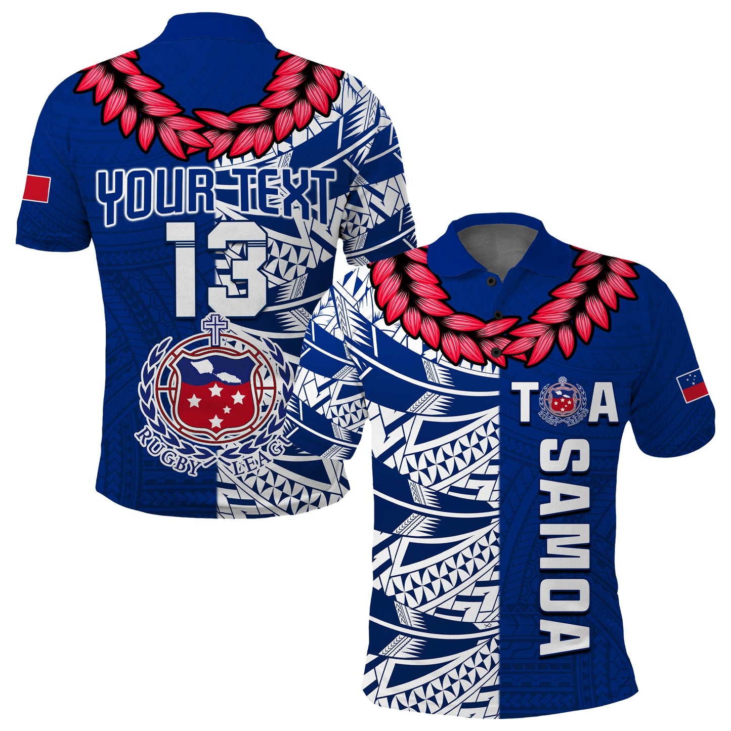 Custom Personalise Text and Number Toa Samoa Rugby Polo Shirt Siamupini Ula Fala Blue