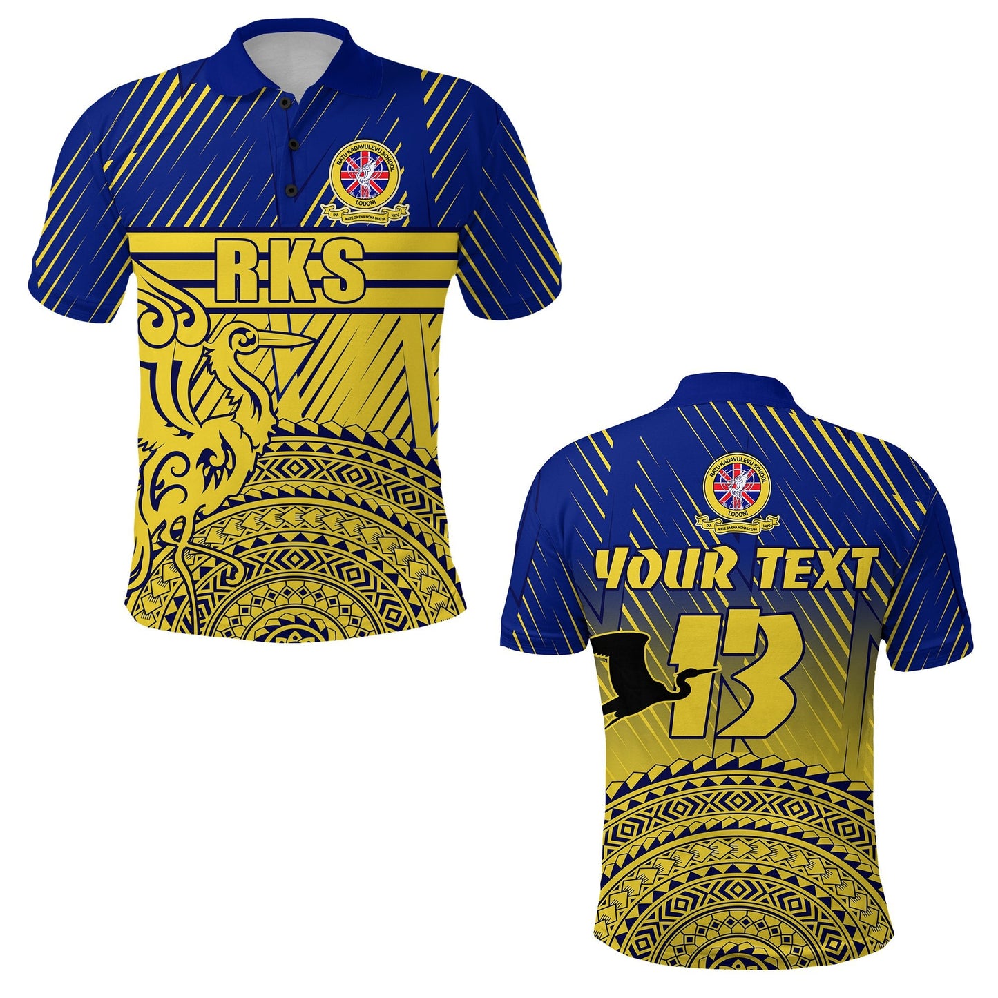 Custom Personalised Ratu Kadavulevu Polo Shirt Golden Heron - Fiji School