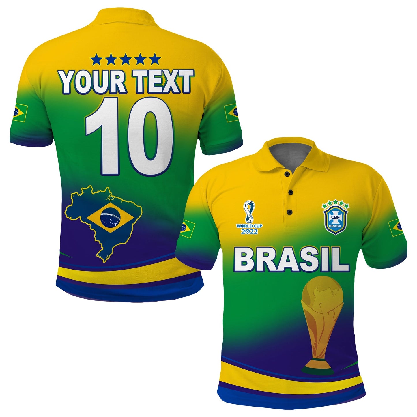 (Custom Text and Number) Brazil Football Polo Shirt Soccer 2022 World Cup Selecao Brasil Campeao Style Color Flag