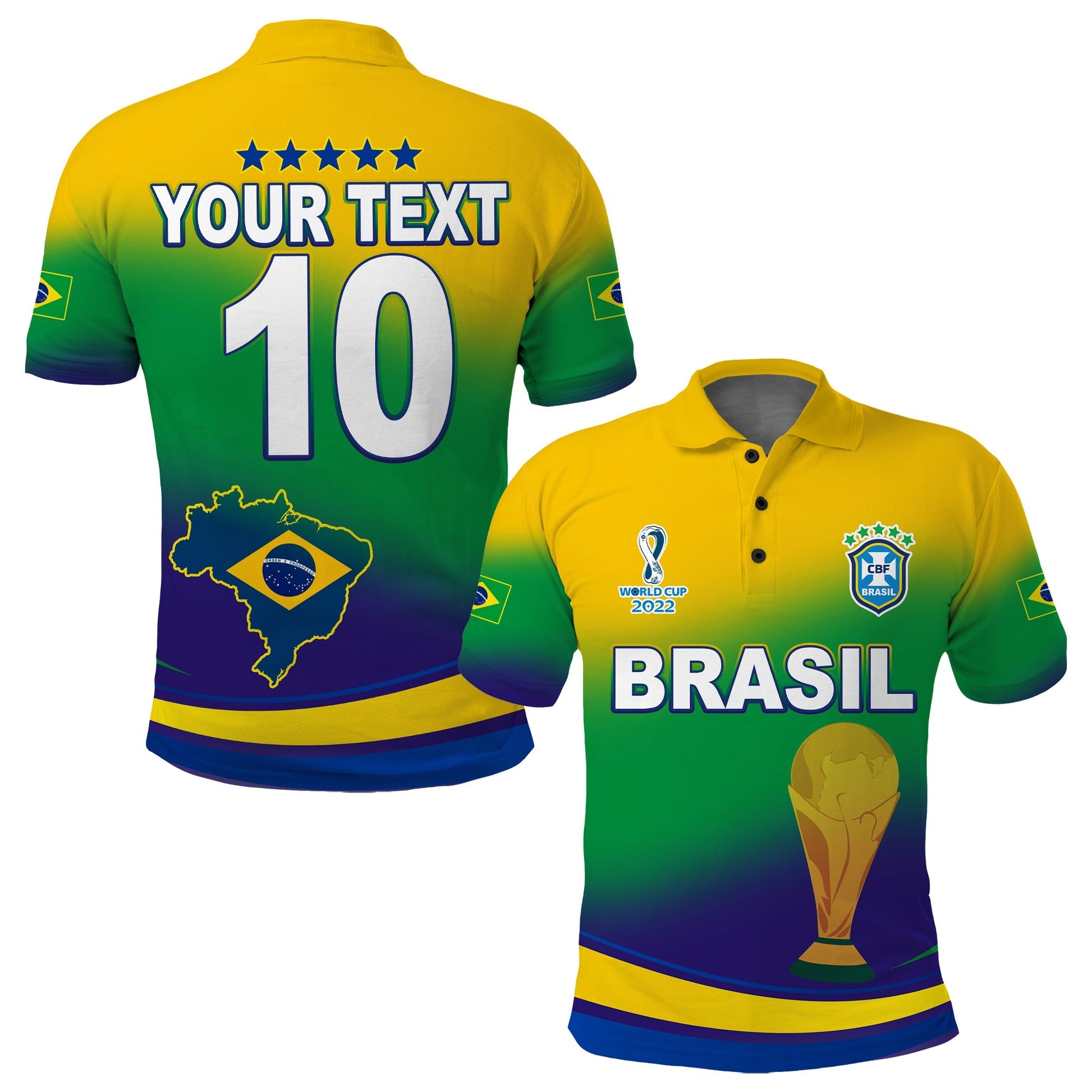 (Custom Text and Number) Brazil Football Polo Shirt Soccer 2022 World Cup Selecao Brasil Campeao Style Color Flag