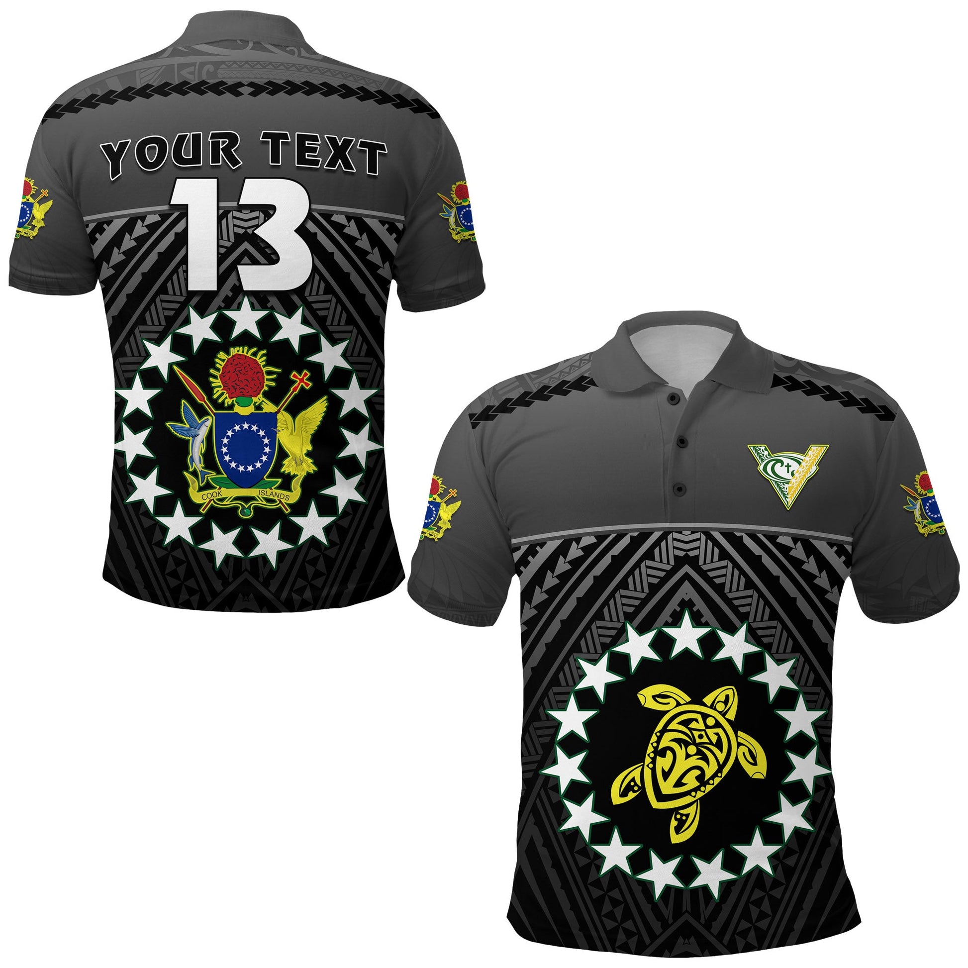 Custom Personalised The Kuki's Polo Shirt Cook Islands Rugby Black - Custom Text and Number