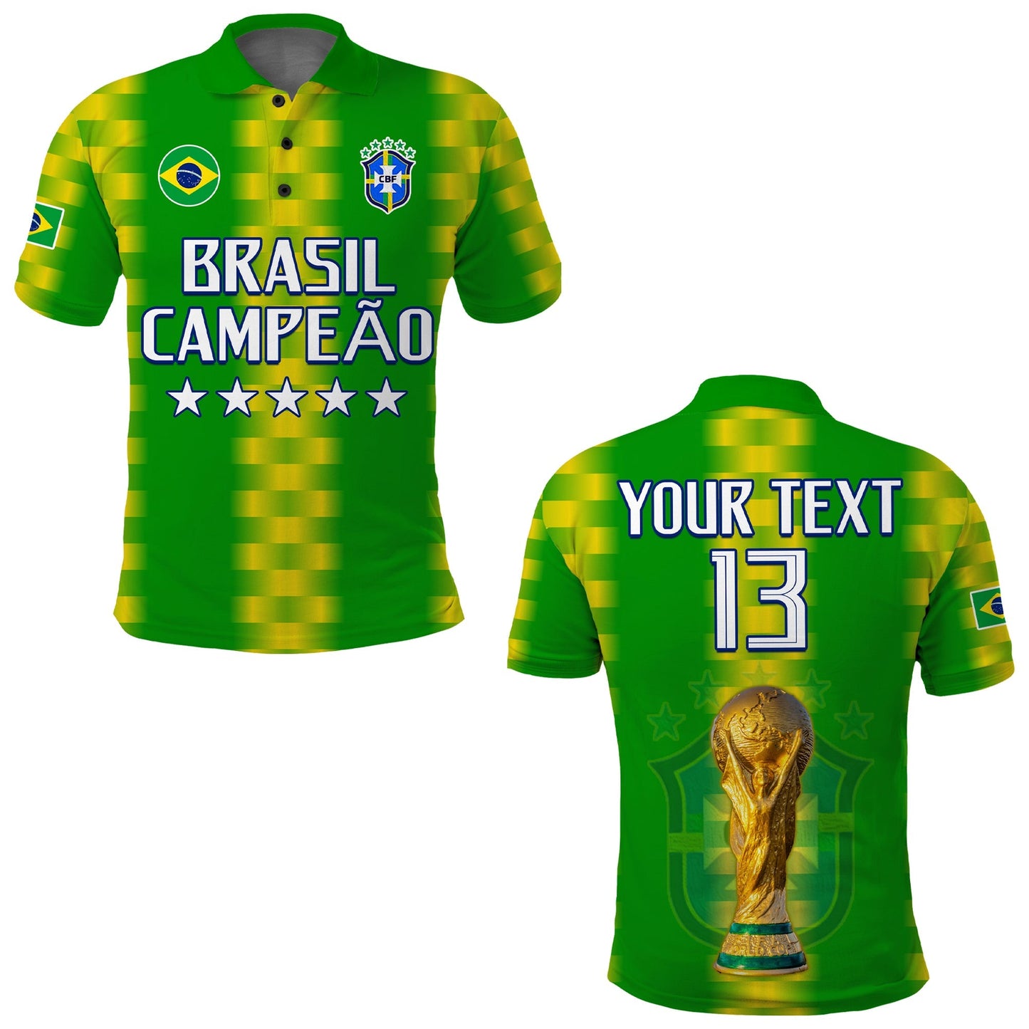 (Custom Text and Number) Brazil Football Champions Polo Shirt Proud Selecao