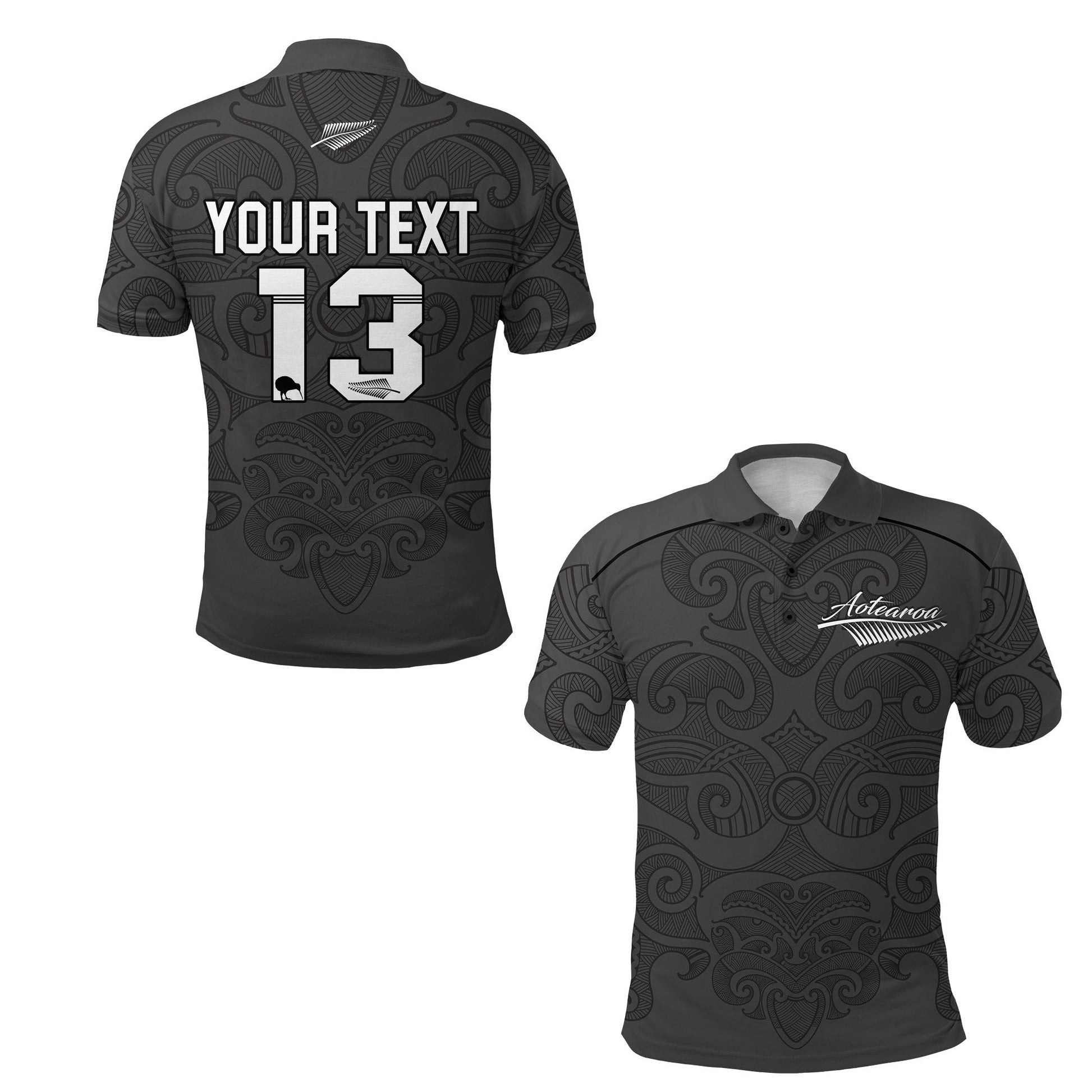 Custom Personalised Maori 2021 Polo Shirt - Aotearoa Tattoo - Custom Text and Number