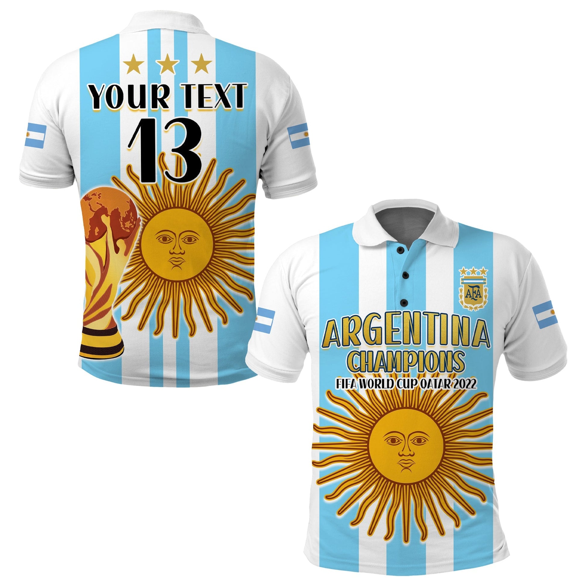(Custom Text and Number) Argentina Football Polo Shirt FIFA 2022 World Cup Champions