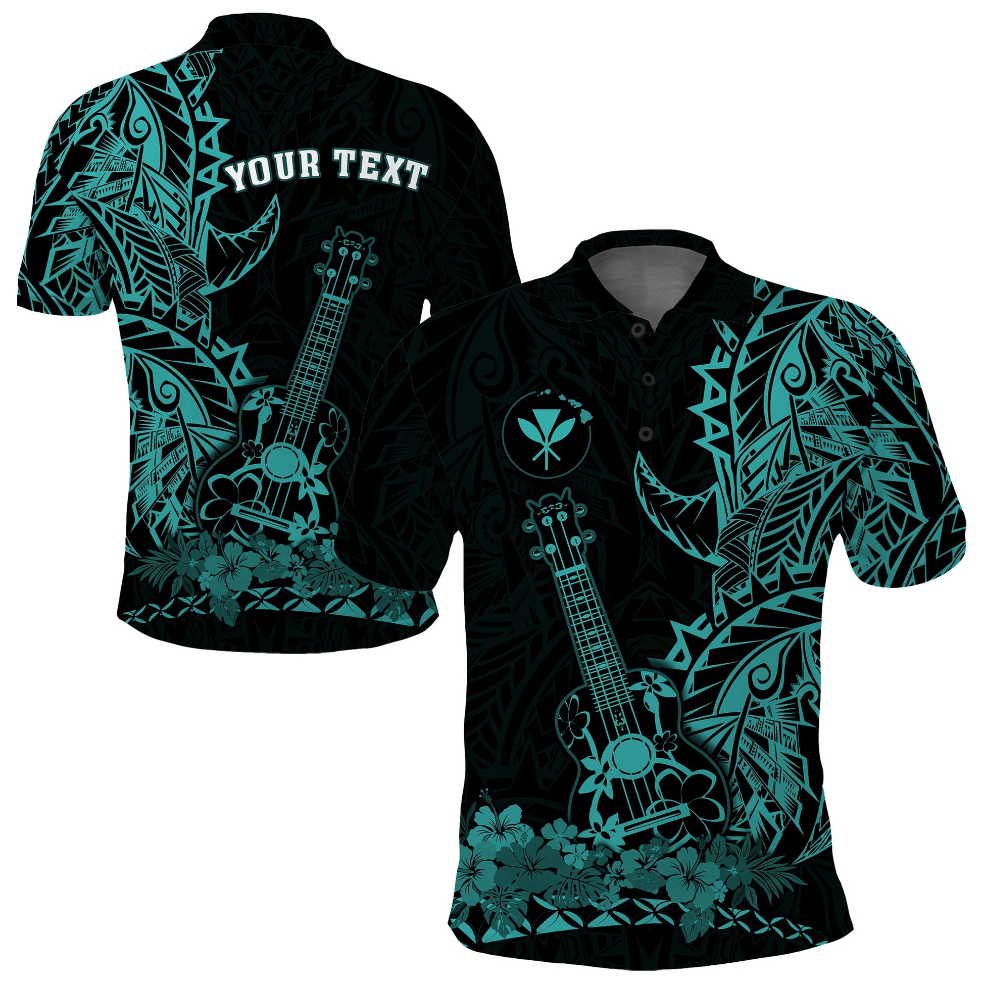 Custom Personalised Hawaii Polynesian Polo Shirt Ukulele Turquoise