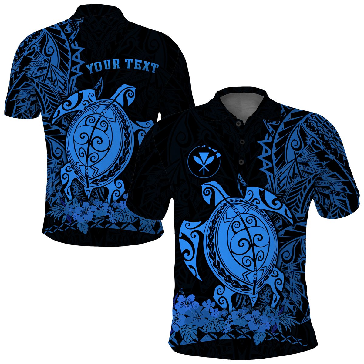 Custom Personalised Hawaii Polynesian Polo Shirt Blue Sea Turtles Hawaiian