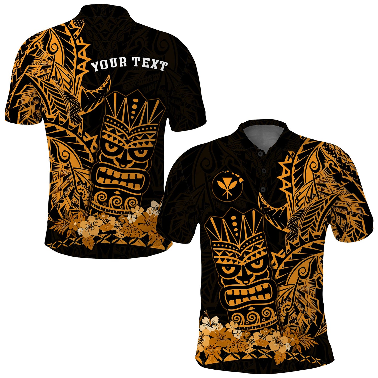 Custom Personalised Hawaii Polynesian Polo Shirt Gold Tiki Masks Hawaiian