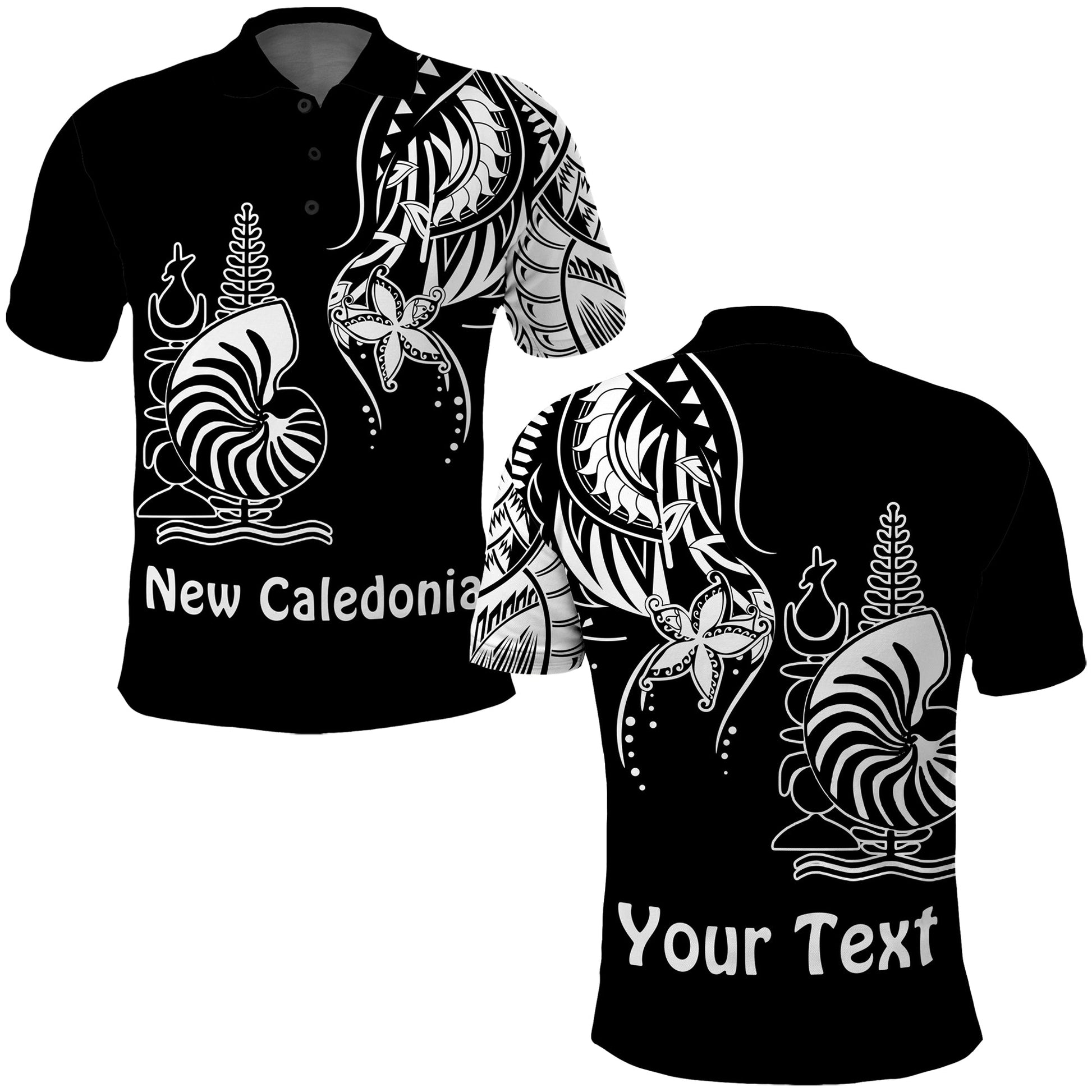 Custom Personalised New Caledonia Polo Shirt Emblem Nautilus Shell Version Black