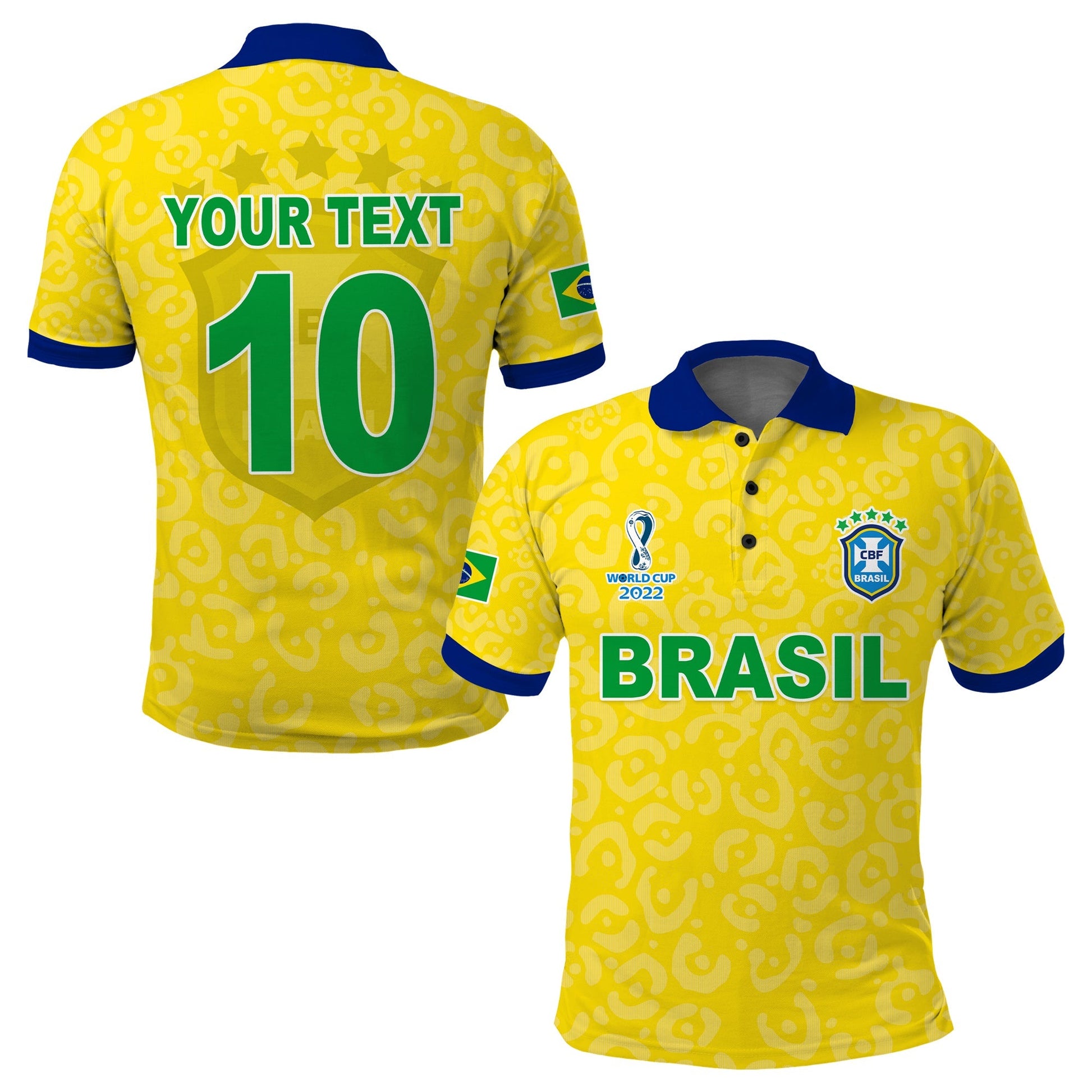 (Custom Text and Number) Brazil Football Polo Shirt World Cup Champions Soccer 2022 Selecao Brasil Campeao