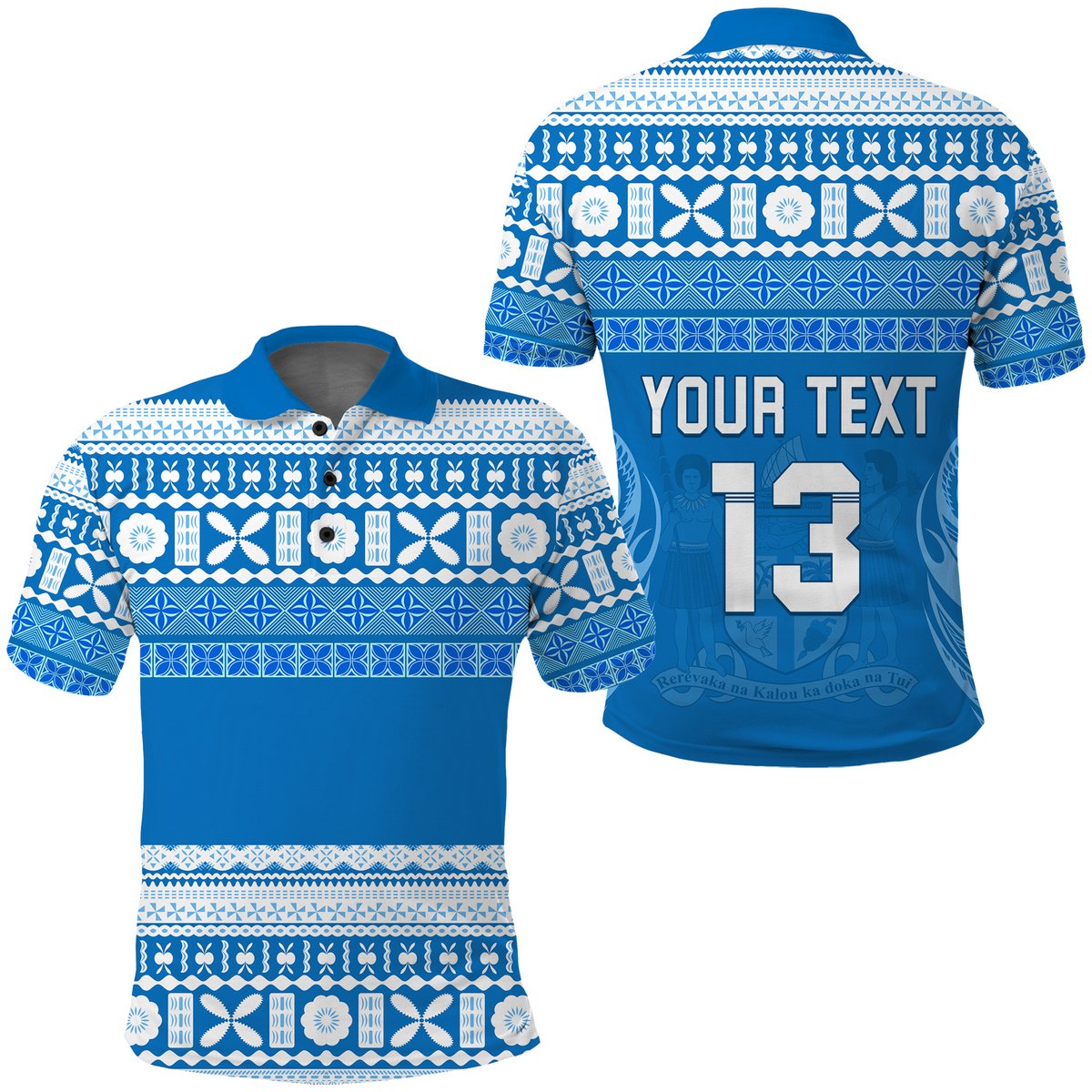 Custom Text and Number Bula Fiji Polo Shirt Tapa Pattern