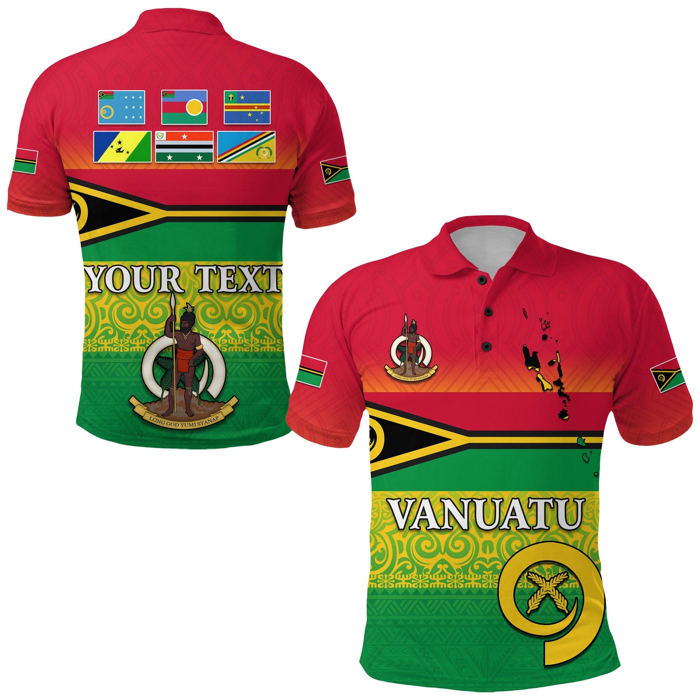 Custom Personalised Vanuatu Color Polo Shirt Six Provinces and Map