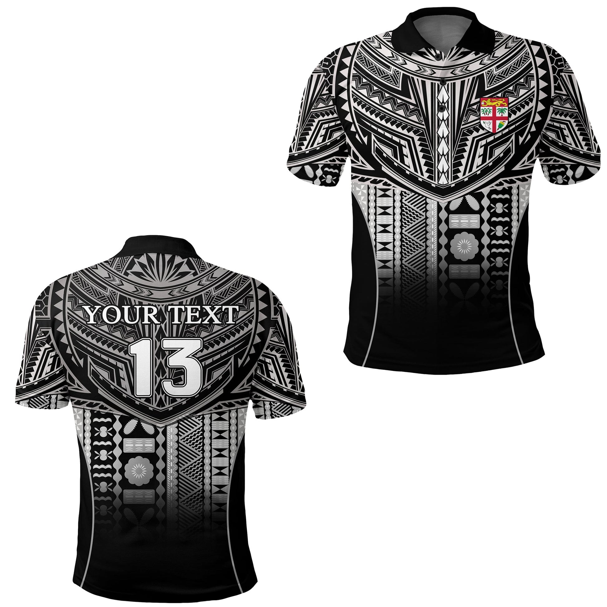 Custom Personalised Fiji Faithful Polo Shirt Version Black - Custom Text and Number