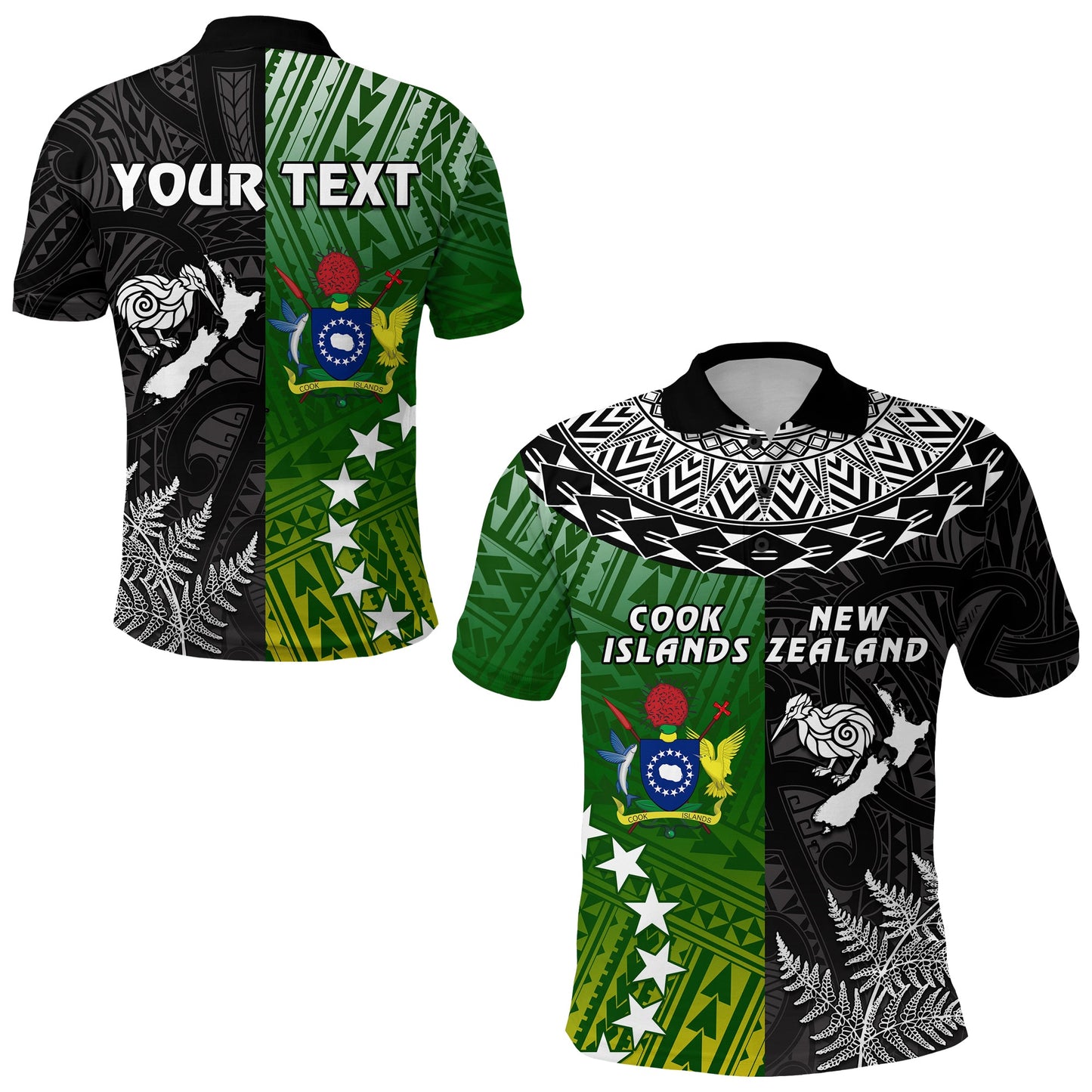 Custom Personalised Cook Islands Pattern and New Zealand Kiwi Polo Shirt