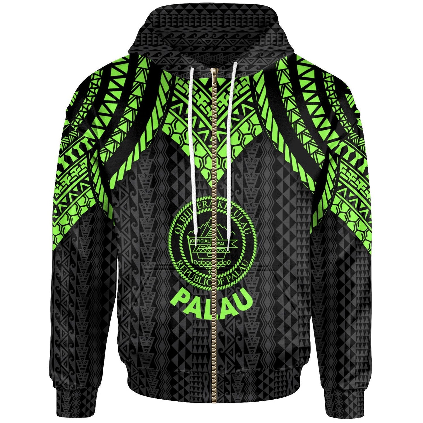Palau Zip Up Hoodie Polynesian Armor Style Green